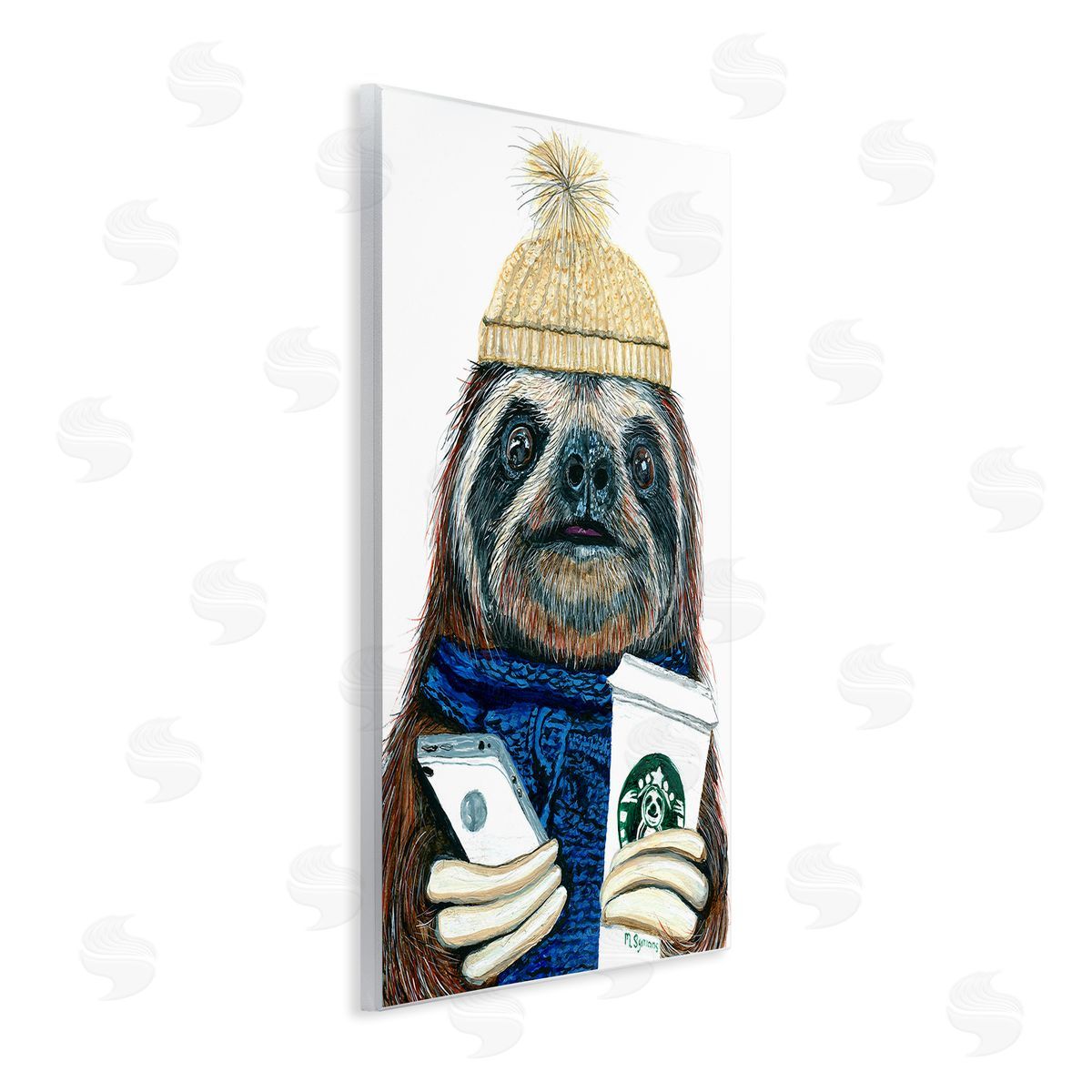 Hipster Sloth Coffee Culture Wood Plaque Wall Art, Home Decor by Melissa Symons