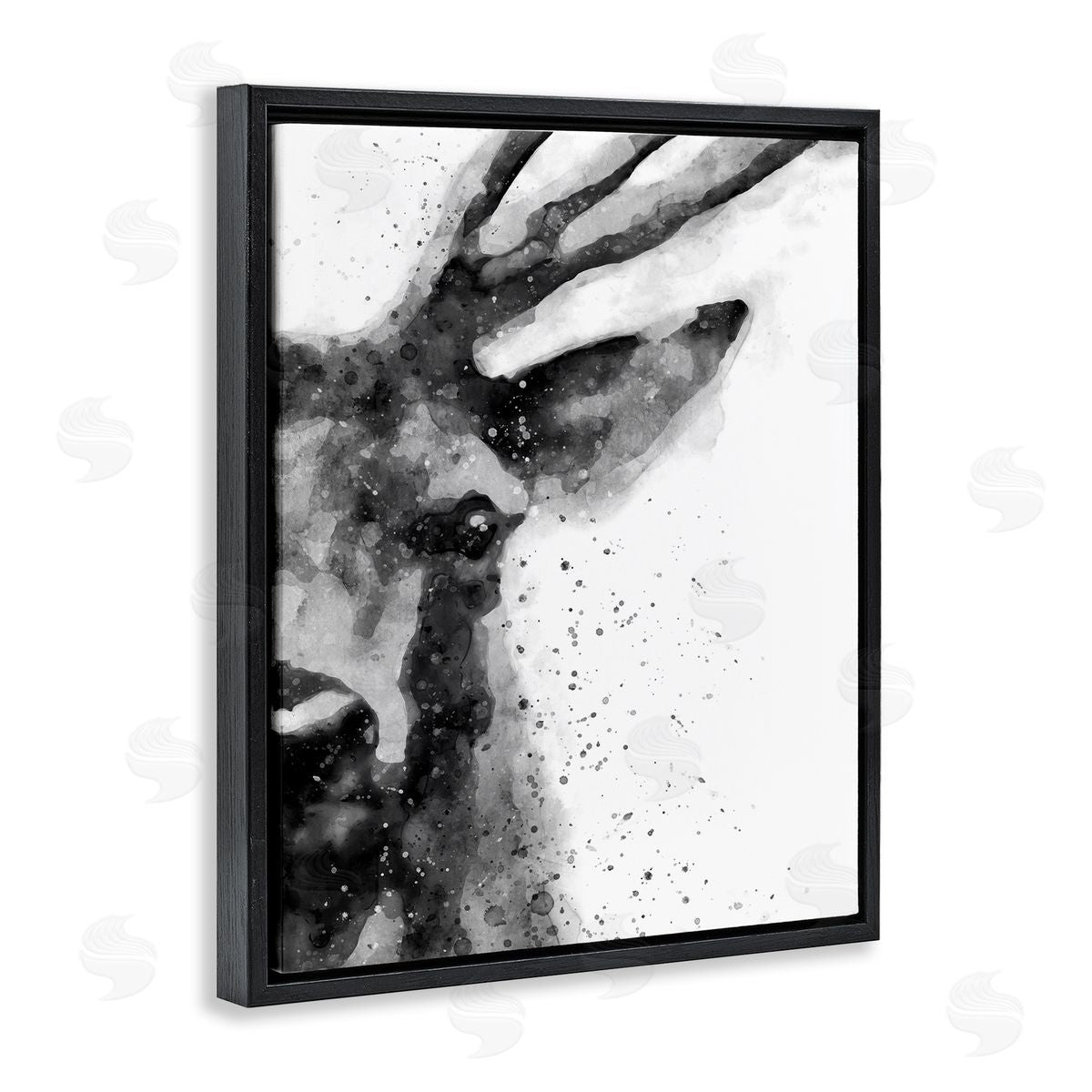 Elk Portrait Paint Splatter Black Floating Frame Canvas Wall Art, Home Decor by Brandon Wong