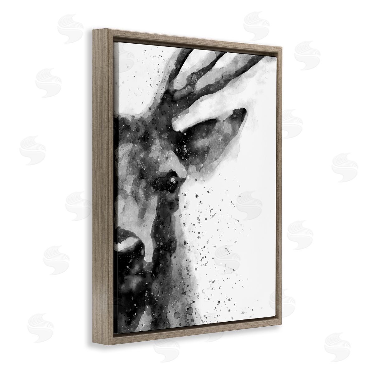 Elk Portrait Paint Splatter Brown Floating Frame Canvas Wall Art, Home Decor by Brandon Wong