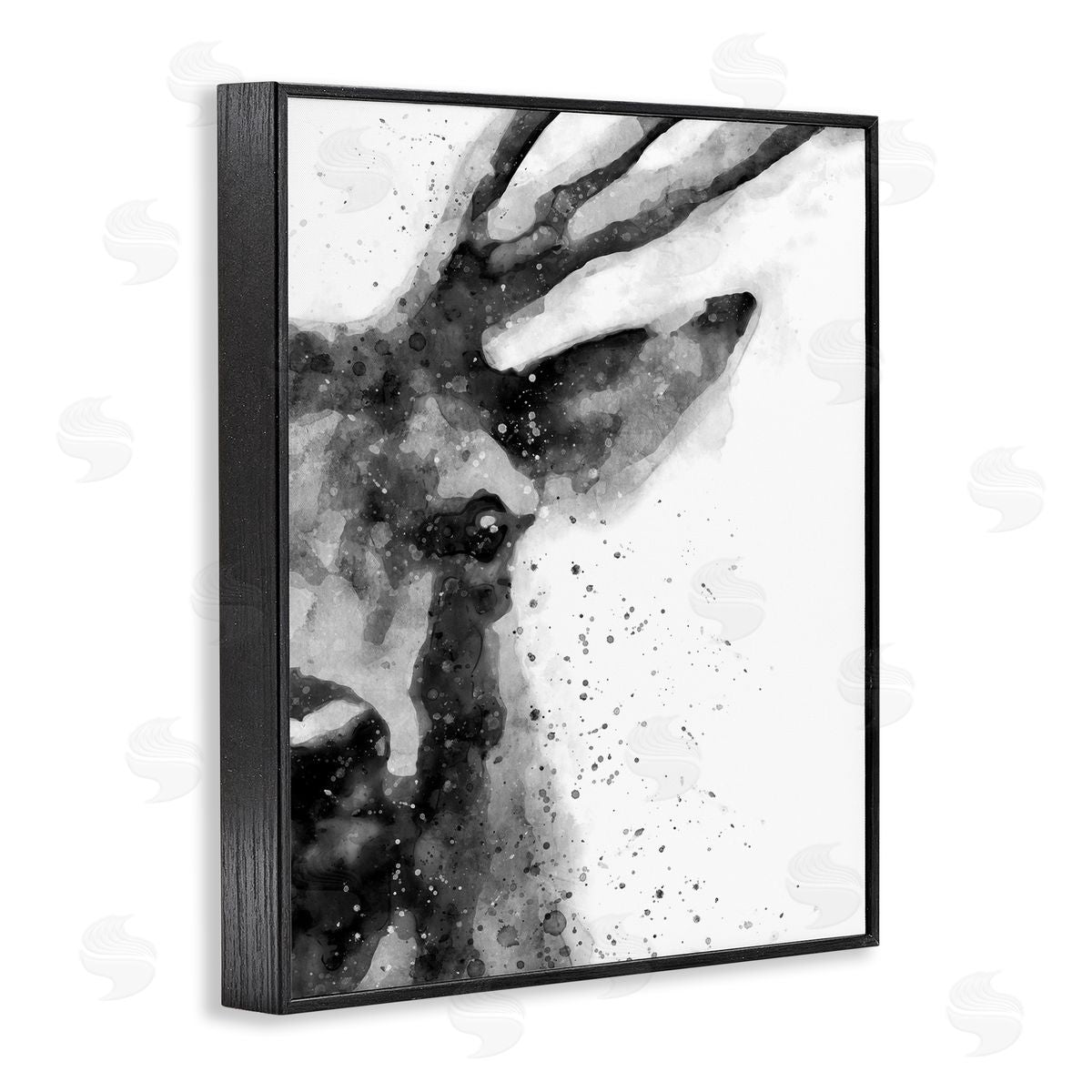 Elk Portrait Paint Splatter Black Frame Print Wall Art, Home Decor by Brandon Wong
