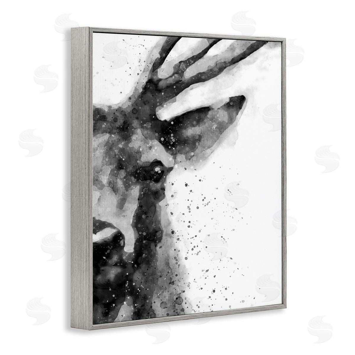 Elk Portrait Paint Splatter Grey Frame Print Wall Art, Home Decor by Brandon Wong