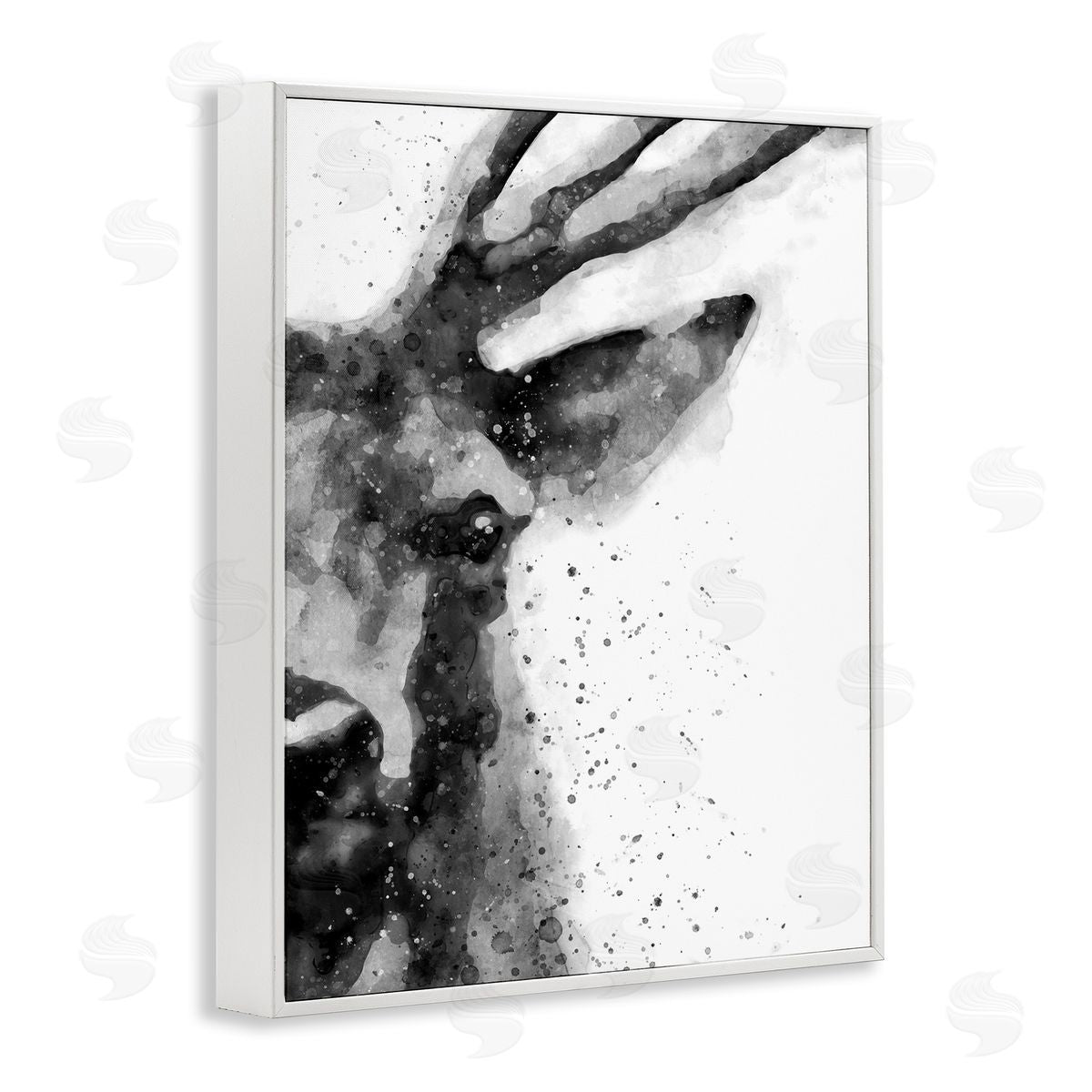 Elk Portrait Paint Splatter White Frame Print Wall Art, Home Decor by Brandon Wong