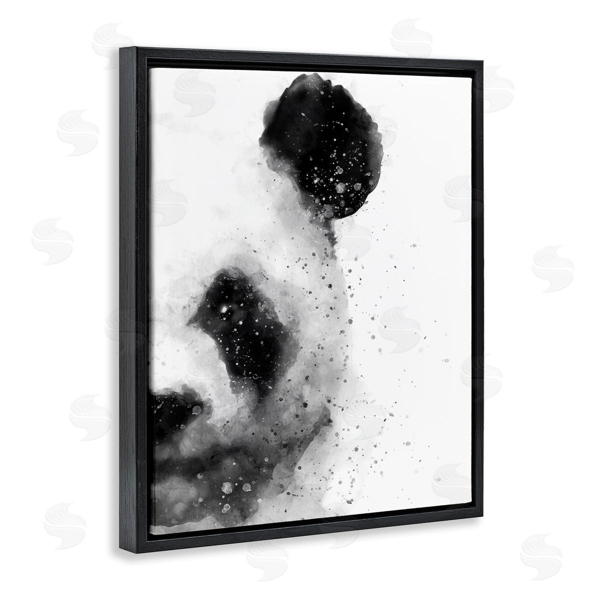 Panda Portrait Paint Splatter Black Floating Frame Canvas Wall Art, Home Decor by Brandon Wong