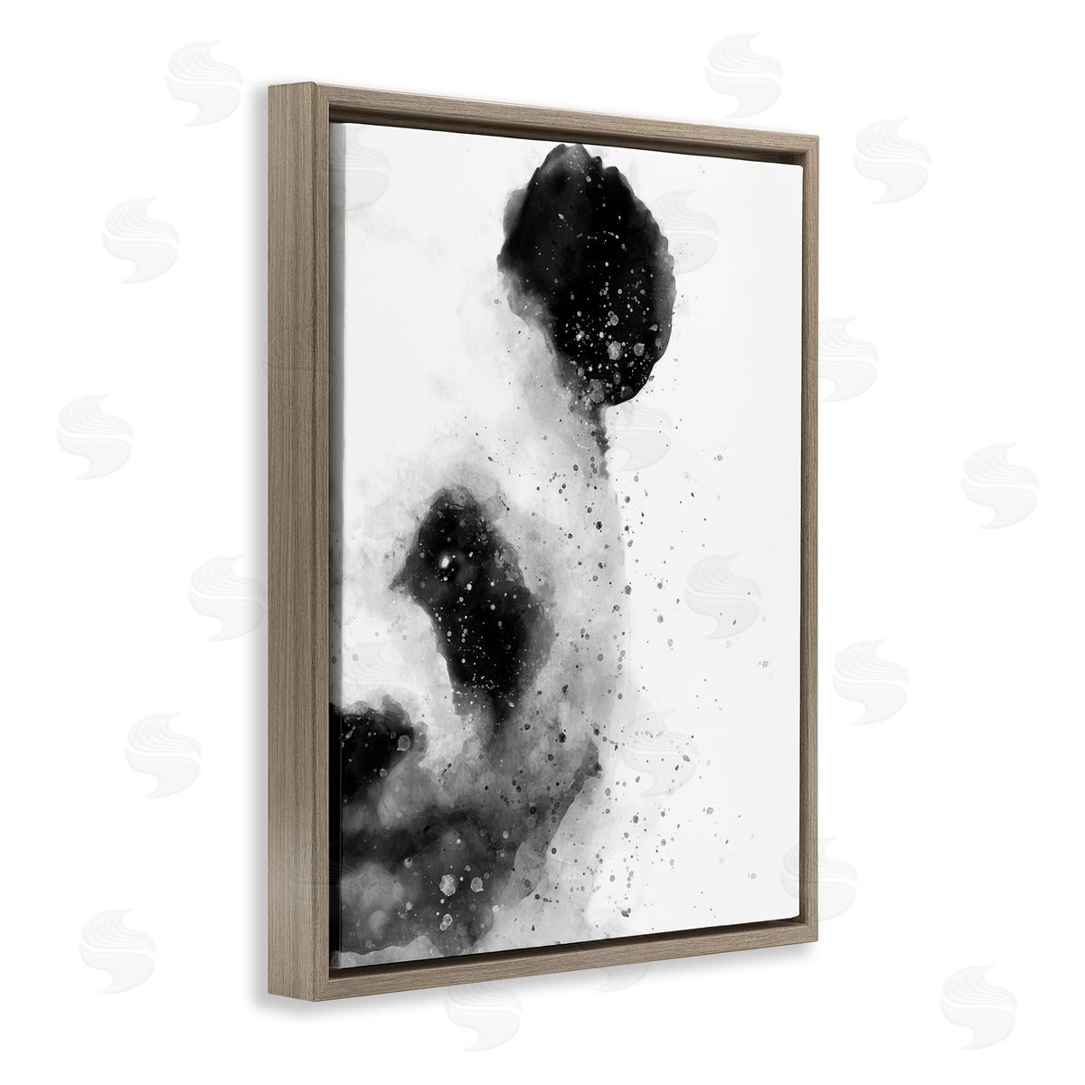 Panda Portrait Paint Splatter Brown Floating Frame Canvas Wall Art, Home Decor by Brandon Wong