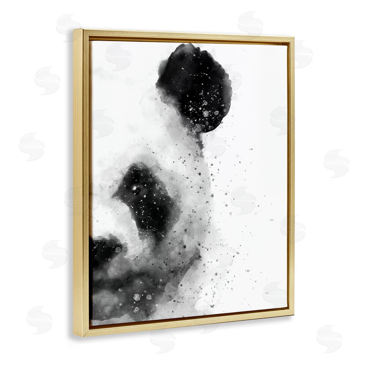 Panda Portrait Paint Splatter Gold Floating Frame Canvas Wall Art, Home Decor by Brandon Wong
