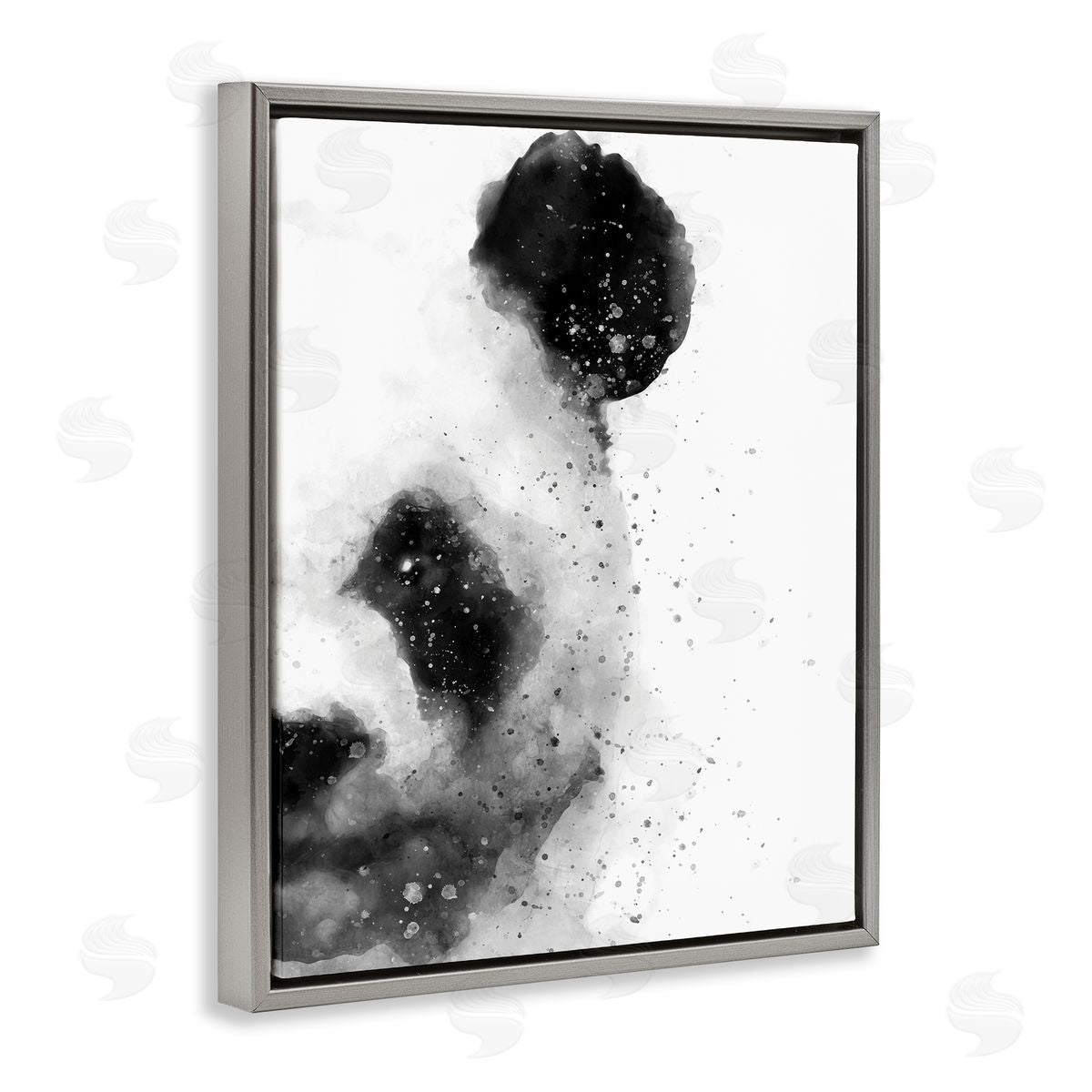Panda Portrait Paint Splatter Grey Floating Frame Canvas Wall Art, Home Decor by Brandon Wong