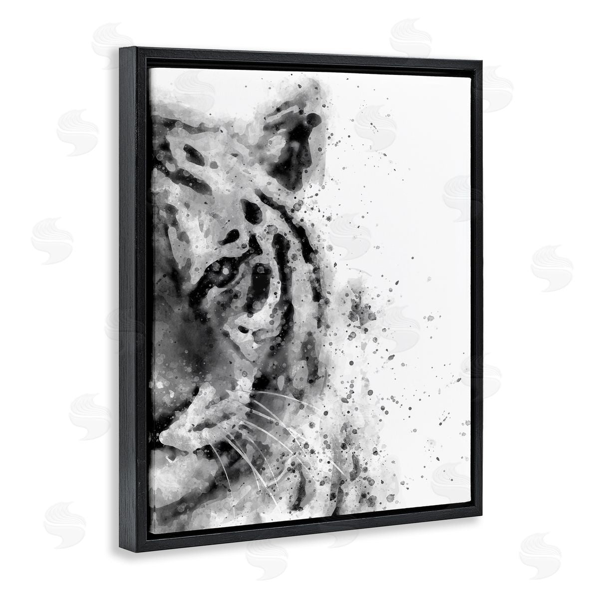 Tiger Portrait Paint Splatter Black Floating Frame Canvas Wall Art, Home Decor by Brandon Wong
