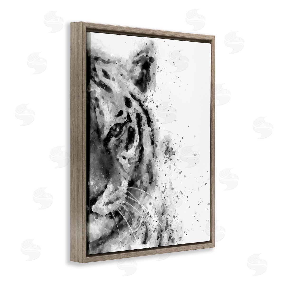 Tiger Portrait Paint Splatter Brown Floating Frame Canvas Wall Art, Home Decor by Brandon Wong