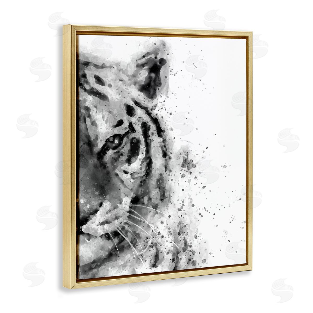 Tiger Portrait Paint Splatter Gold Floating Frame Canvas Wall Art, Home Decor by Brandon Wong