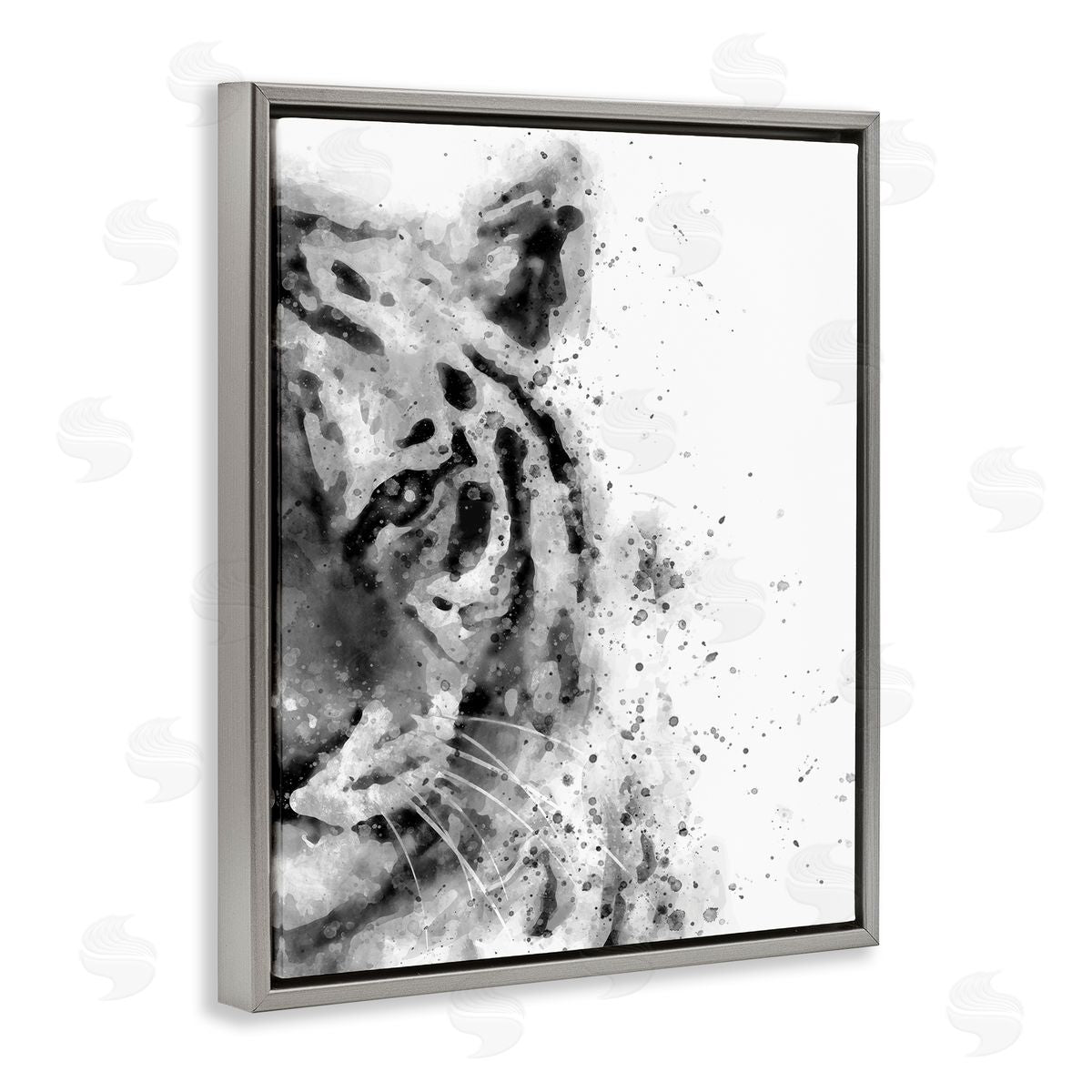 Tiger Portrait Paint Splatter Grey Floating Frame Canvas Wall Art, Home Decor by Brandon Wong