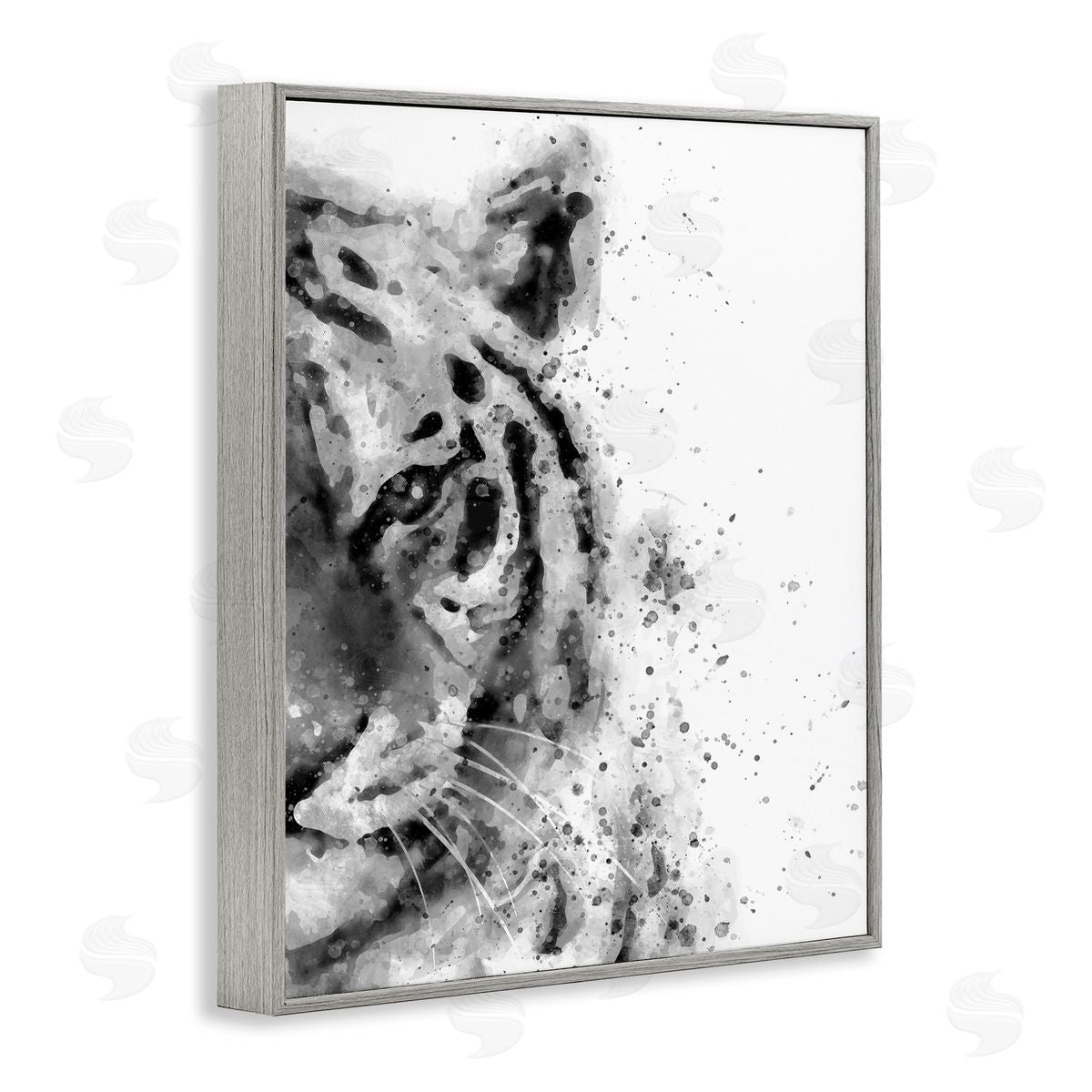 Tiger Portrait Paint Splatter Grey Frame Print Wall Art, Home Decor by Brandon Wong