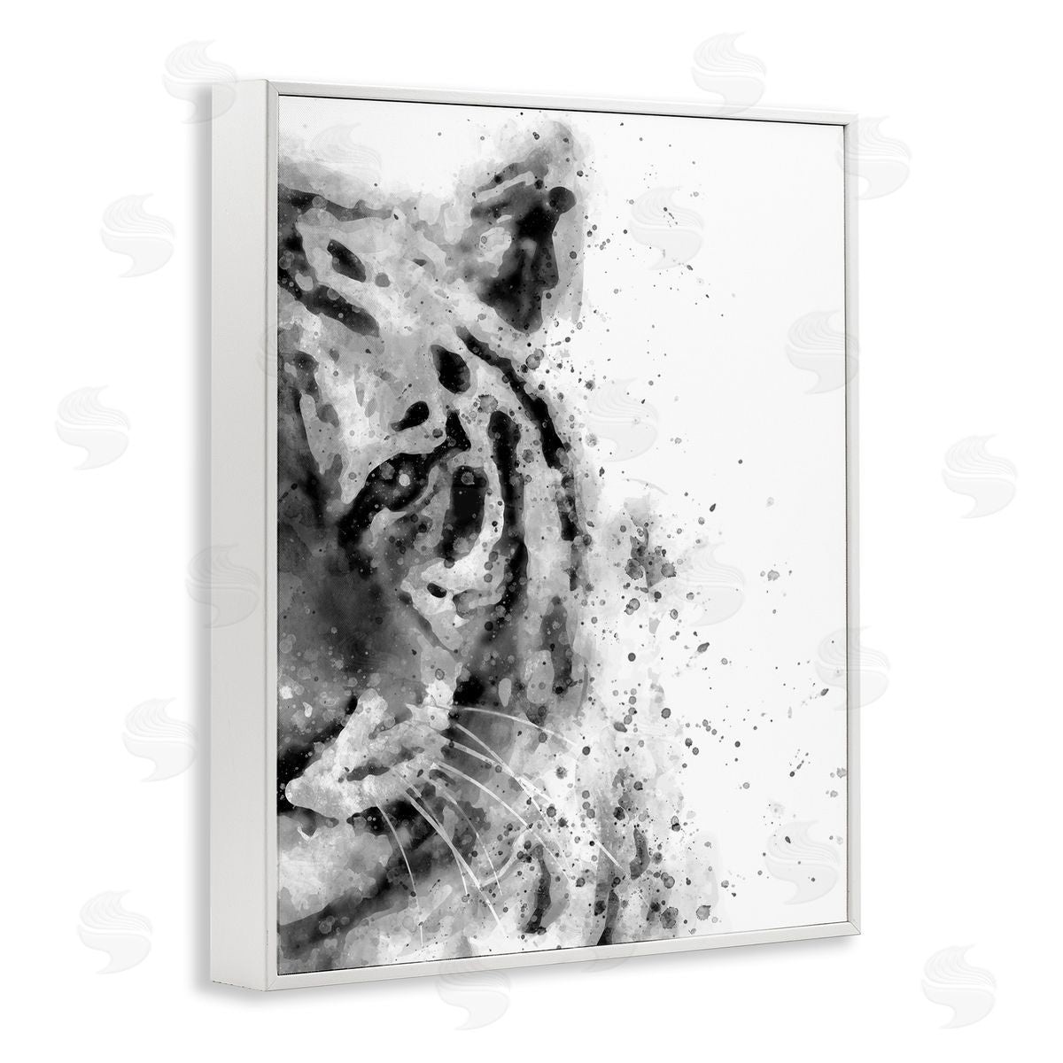 Tiger Portrait Paint Splatter White Frame Print Wall Art, Home Decor by Brandon Wong