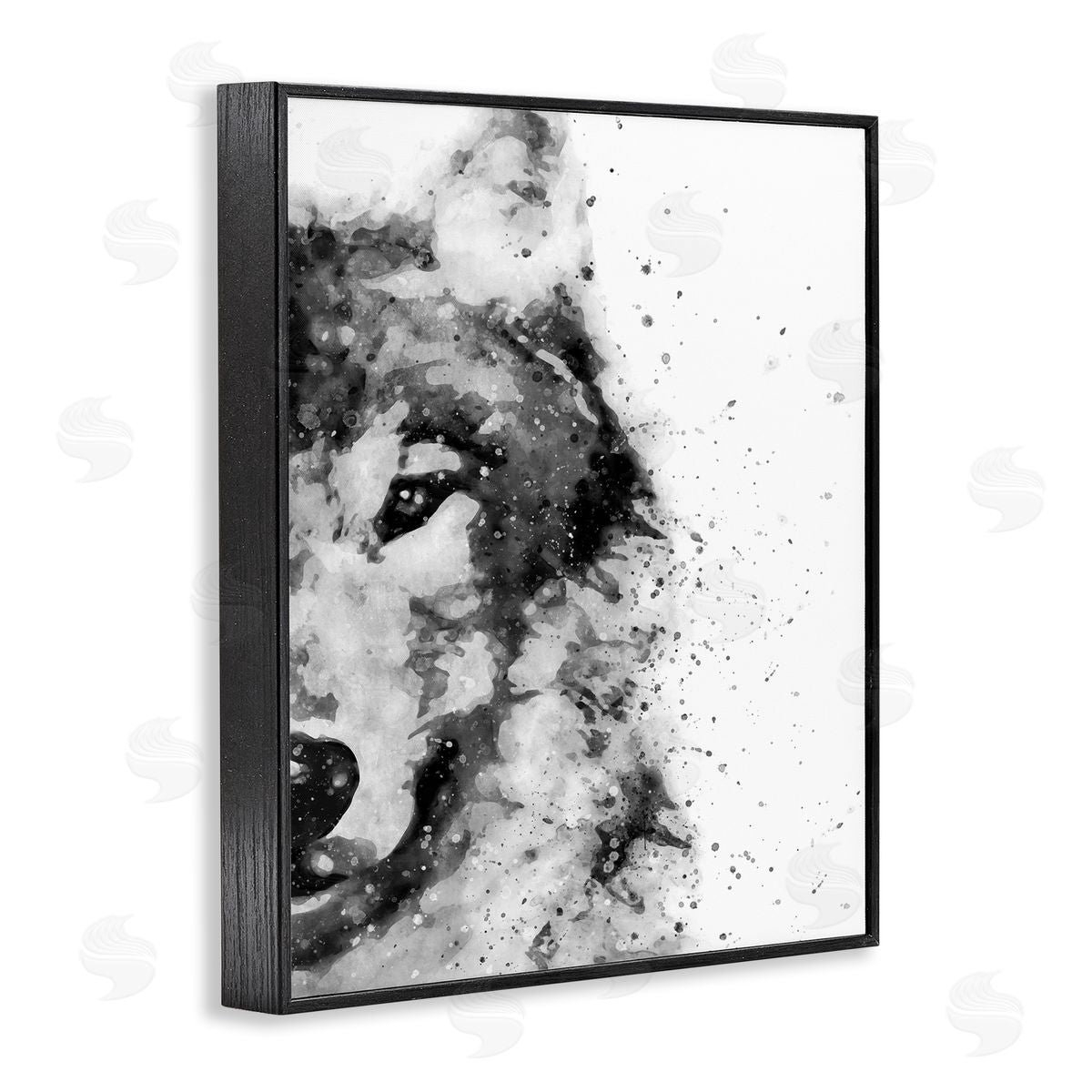 Wolf Portrait Paint Splatter Black Frame Print Wall Art, Home Decor by Brandon Wong