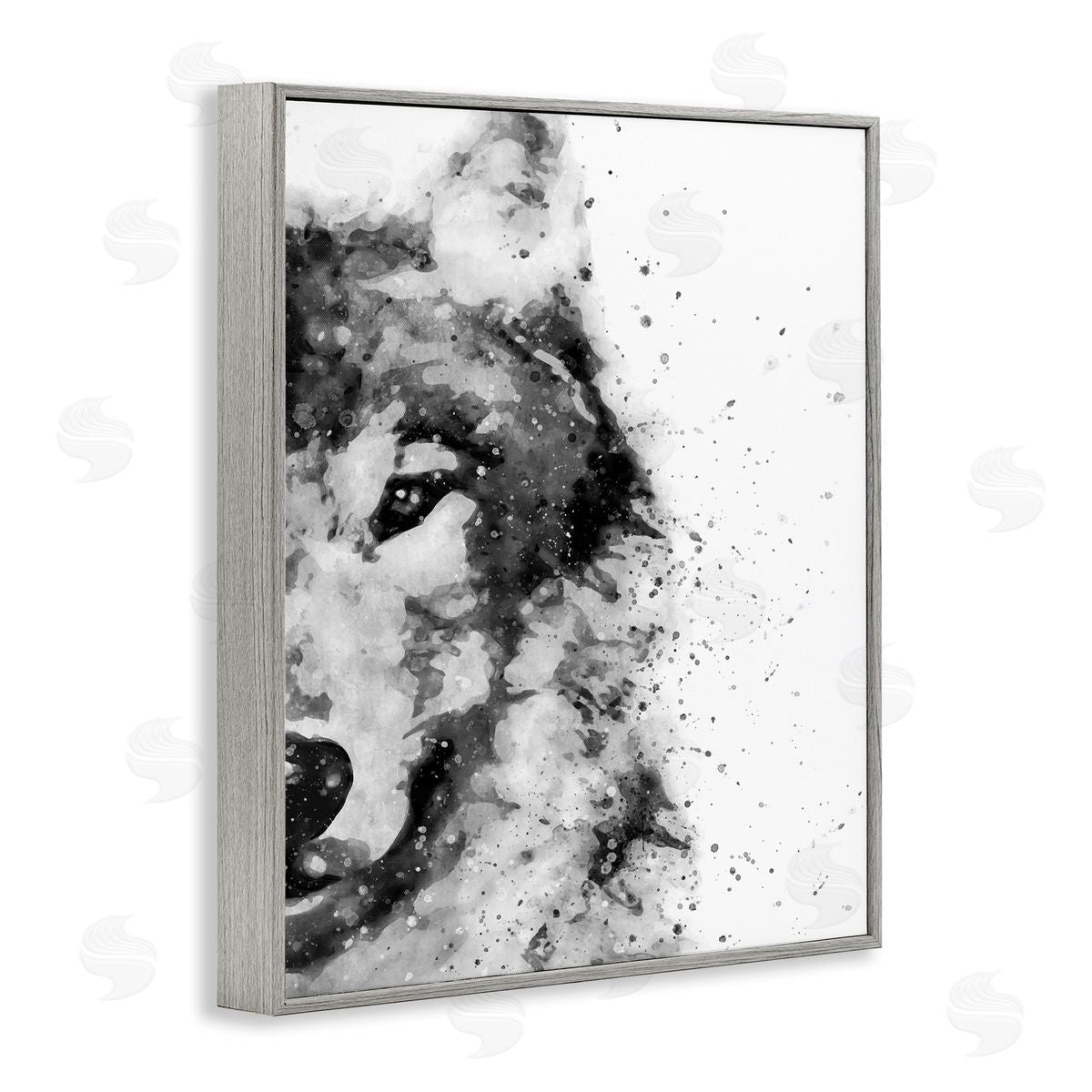 Wolf Portrait Paint Splatter Grey Frame Print Wall Art, Home Decor by Brandon Wong