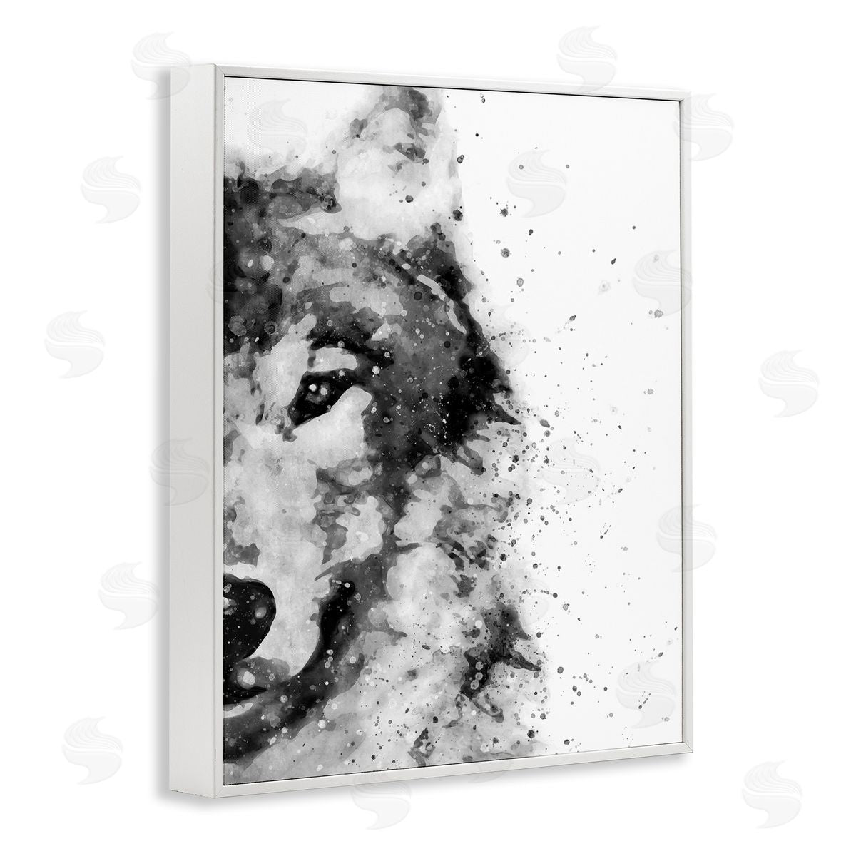 Wolf Portrait Paint Splatter White Frame Print Wall Art, Home Decor by Brandon Wong