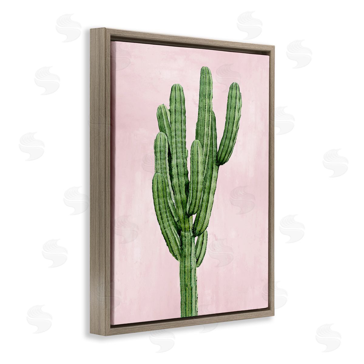 Desert Cactus over Pastel Pink Brown Floating Frame Canvas Wall Art, Home Decor by Mia Jensen