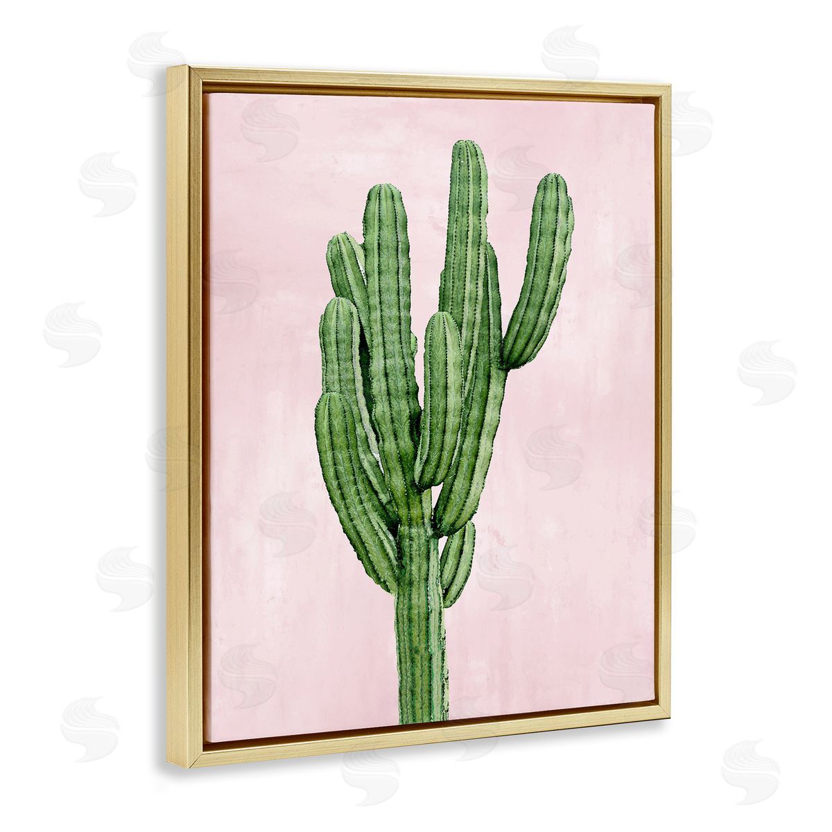 Desert Cactus over Pastel Pink Gold Floating Frame Canvas Wall Art, Home Decor by Mia Jensen