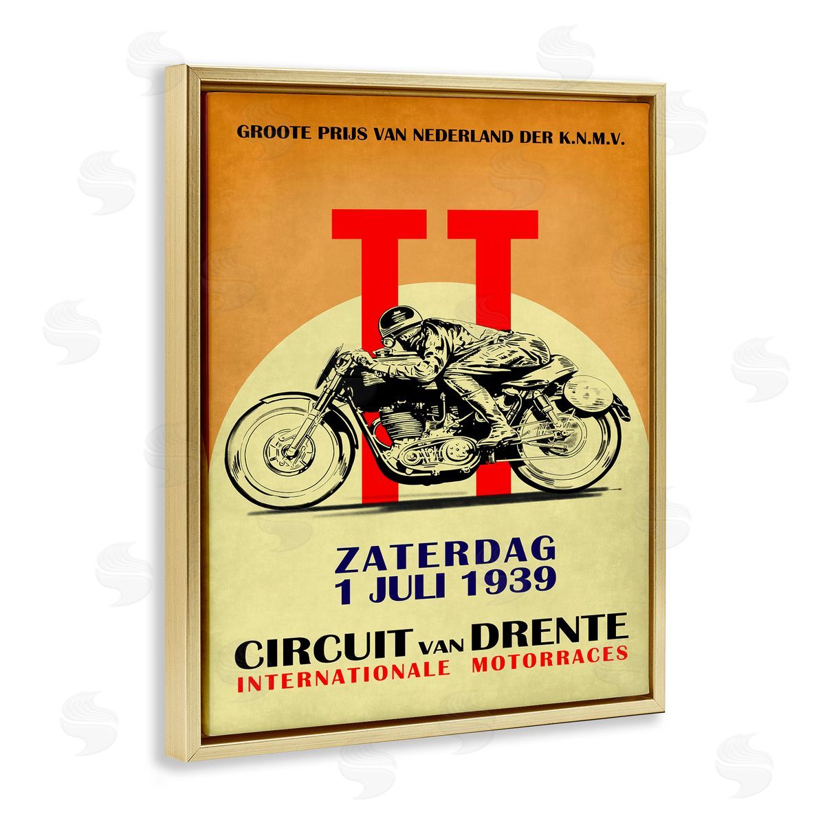 European Motorcycle Racing Circuit Gold Floating Frame Canvas Wall Art, Home Decor by Mark Rogan
