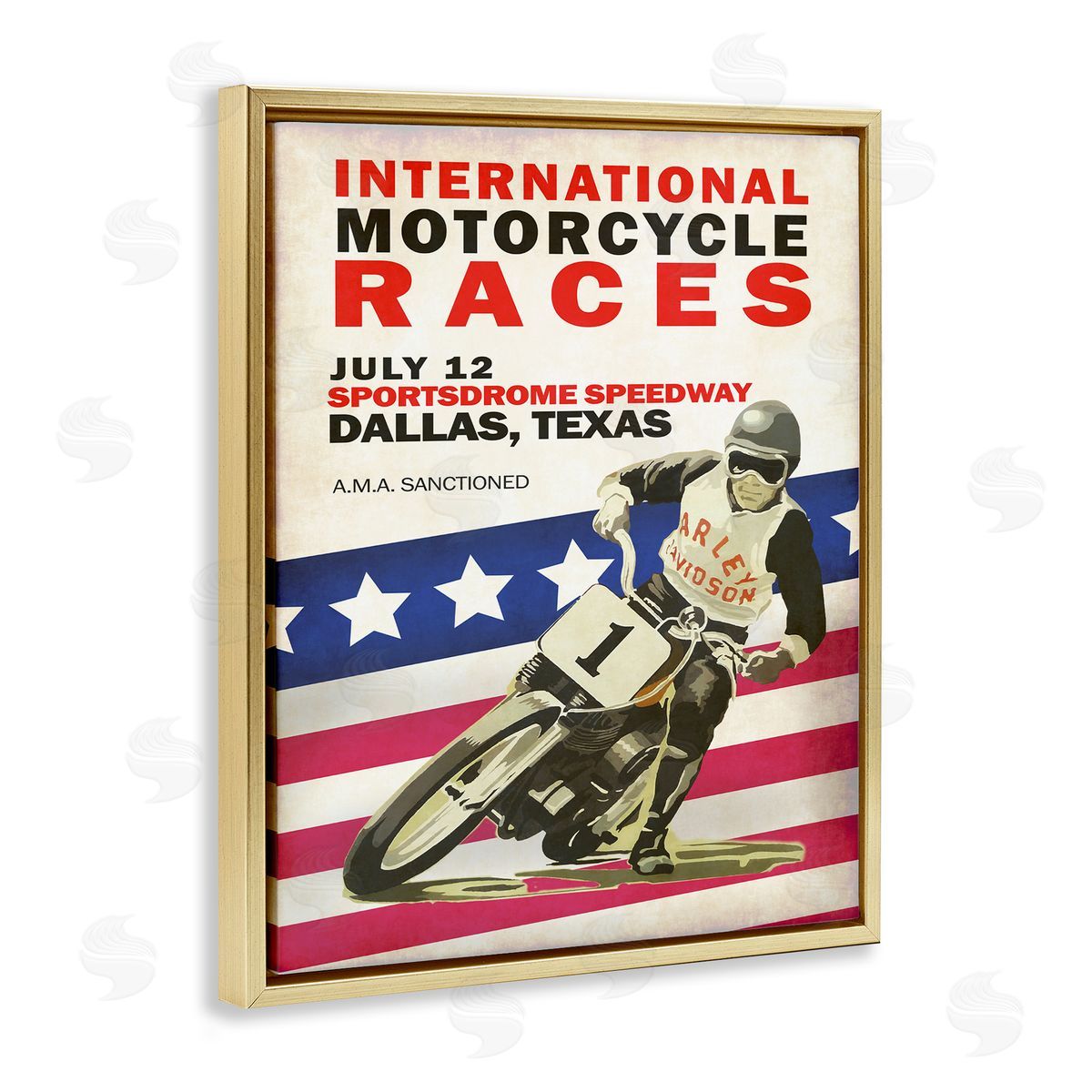American Motorcycle Sports Race Gold Floating Frame Canvas Wall Art, Home Decor by Mark Rogan