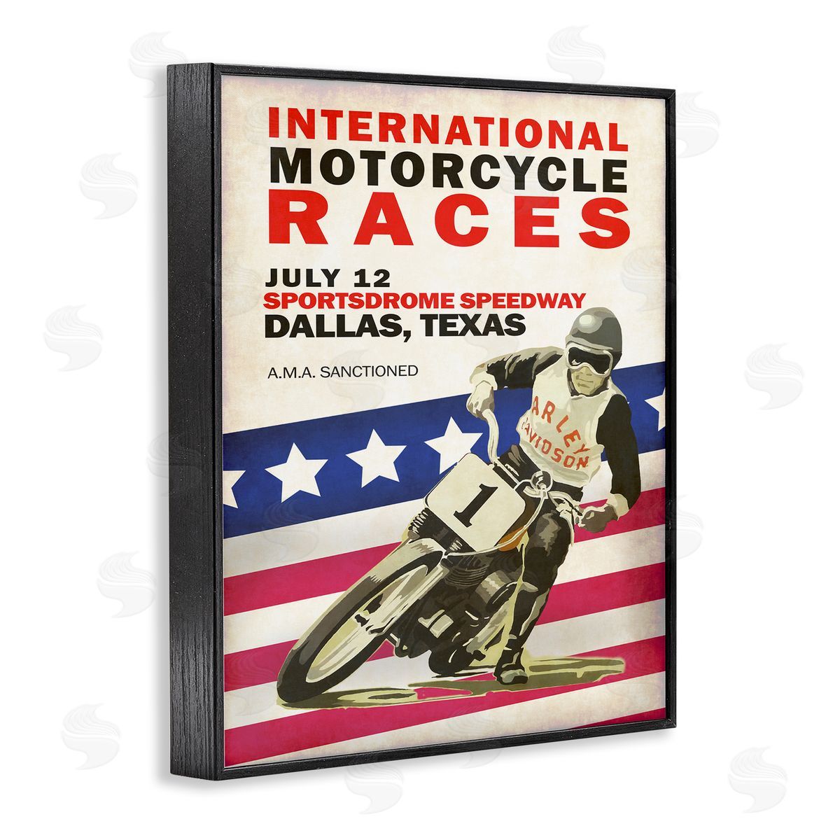 American Motorcycle Sports Race Black Frame Print Wall Art, Home Decor by Mark Rogan