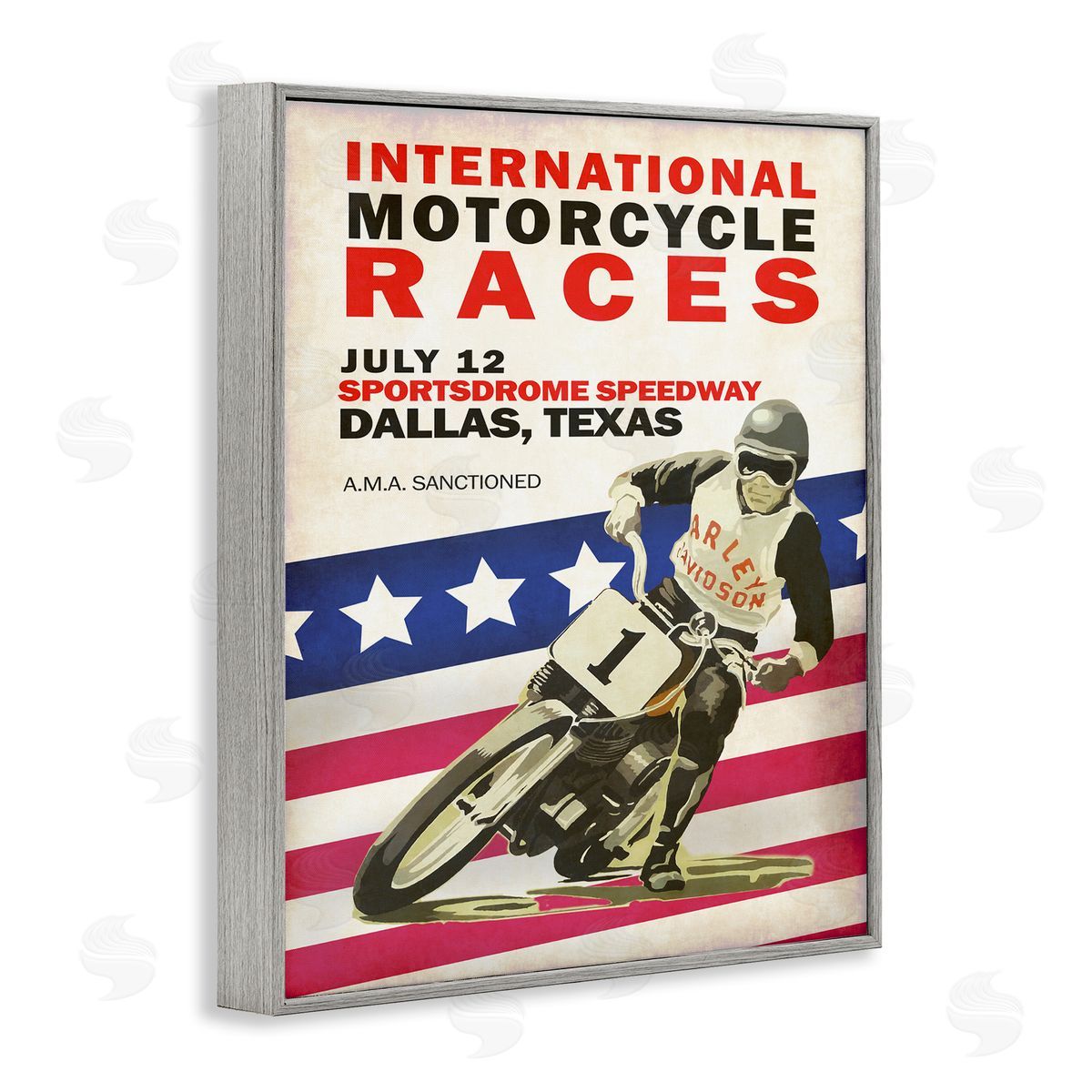 American Motorcycle Sports Race Grey Frame Print Wall Art, Home Decor by Mark Rogan