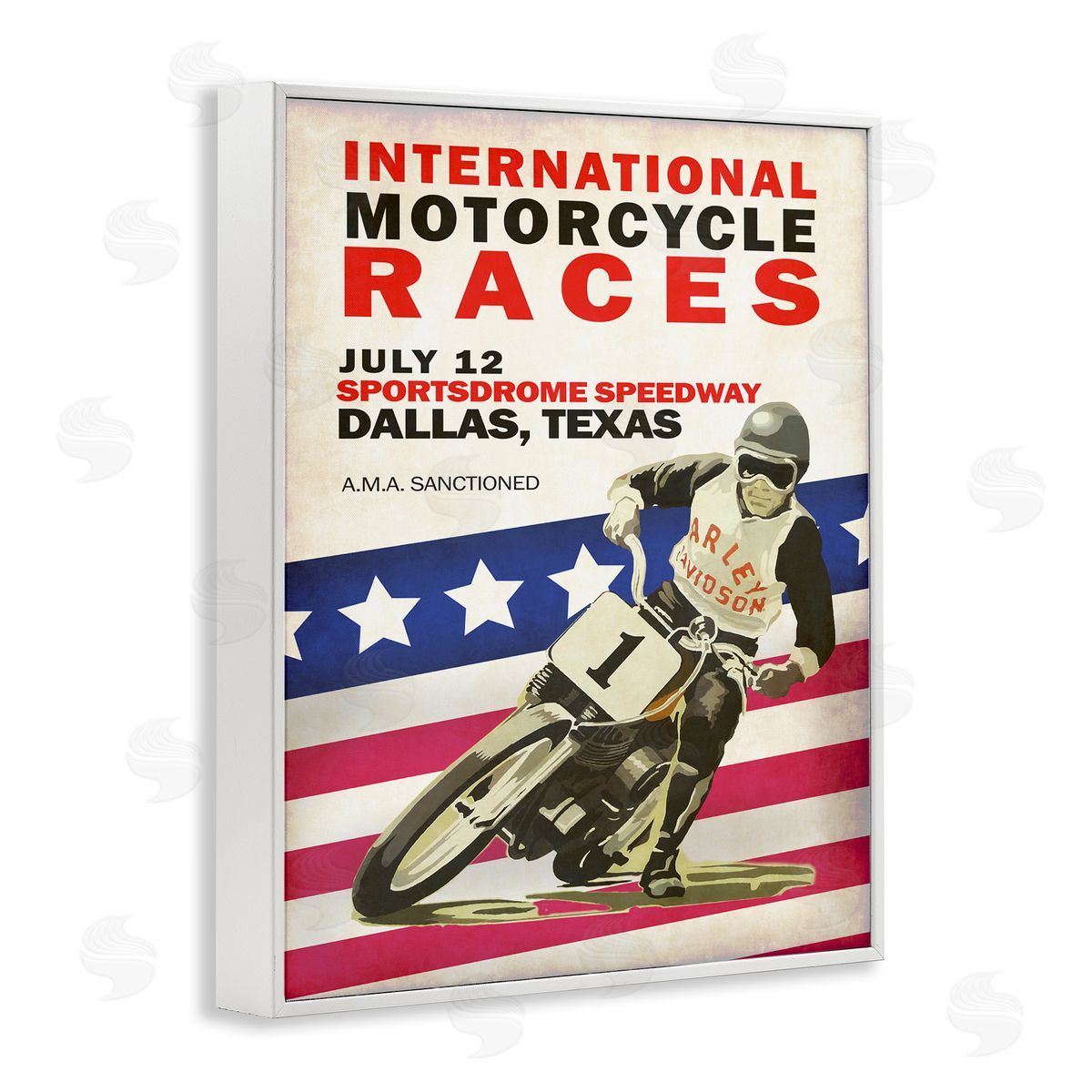 American Motorcycle Sports Race White Frame Print Wall Art, Home Decor by Mark Rogan