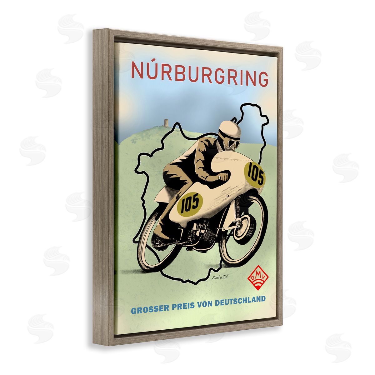 Vintage European Motor Race Brown Floating Frame Canvas Wall Art, Home Decor by Mark Rogan