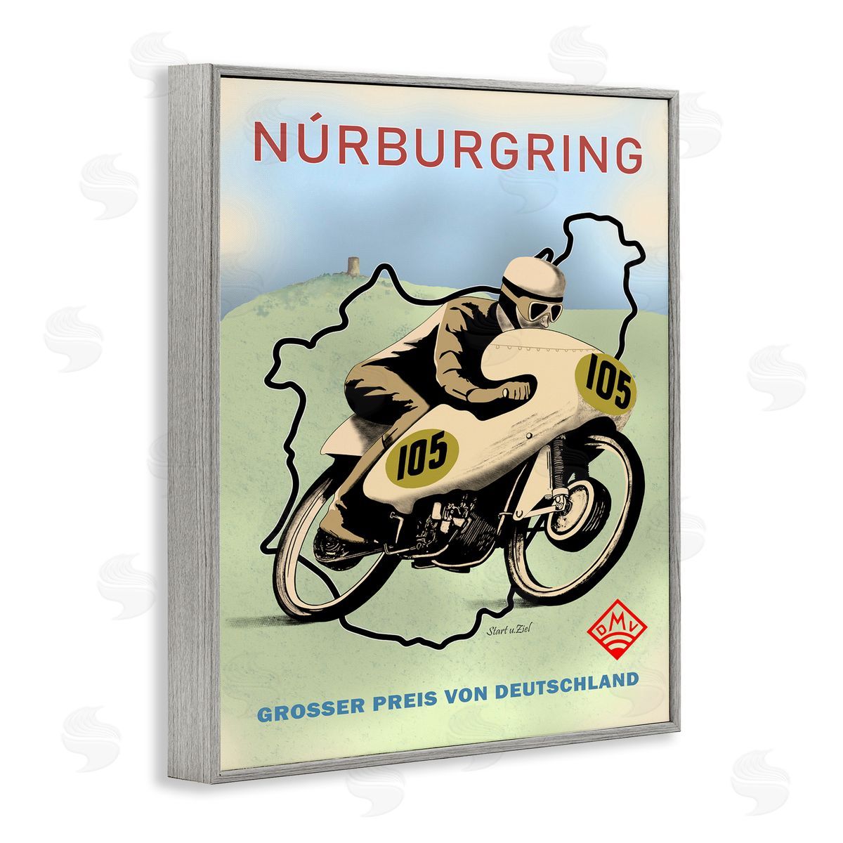 Vintage European Motor Race Grey Frame Print Wall Art, Home Decor by Mark Rogan