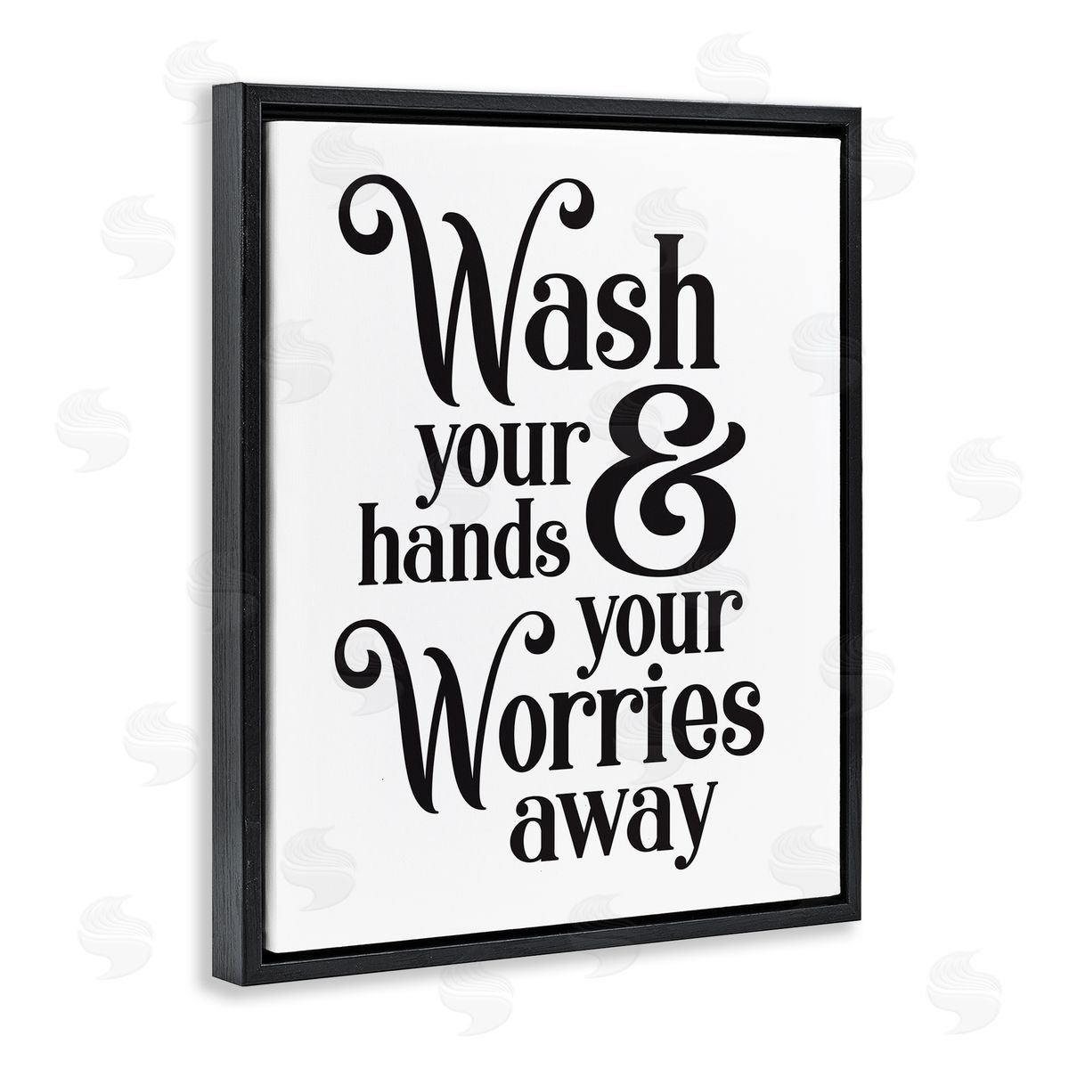 Wash Your Hands and Worries Black Floating Frame Canvas Wall Art, Home Decor by Lettered and Lined