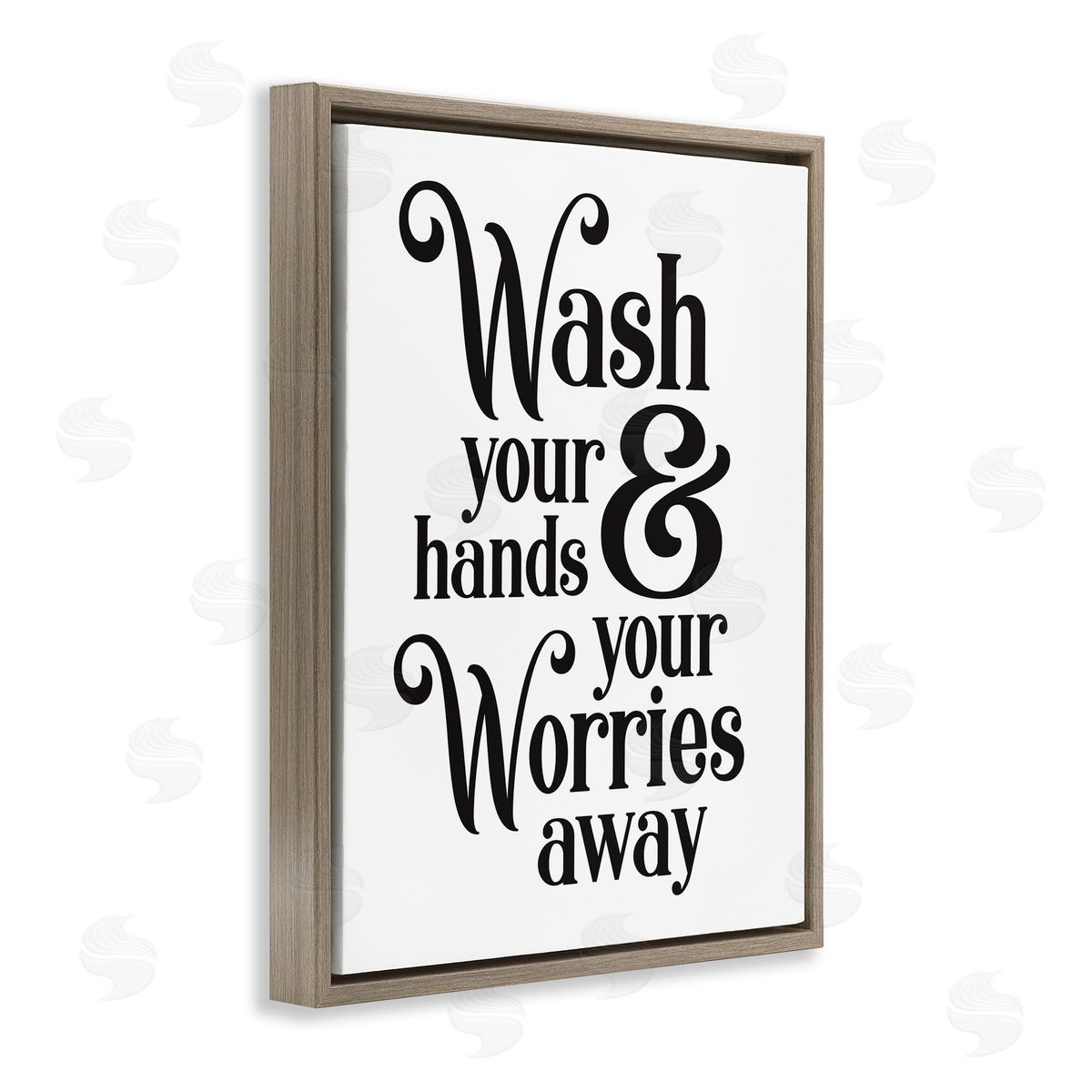 Wash Your Hands and Worries Brown Floating Frame Canvas Wall Art, Home Decor by Lettered and Lined