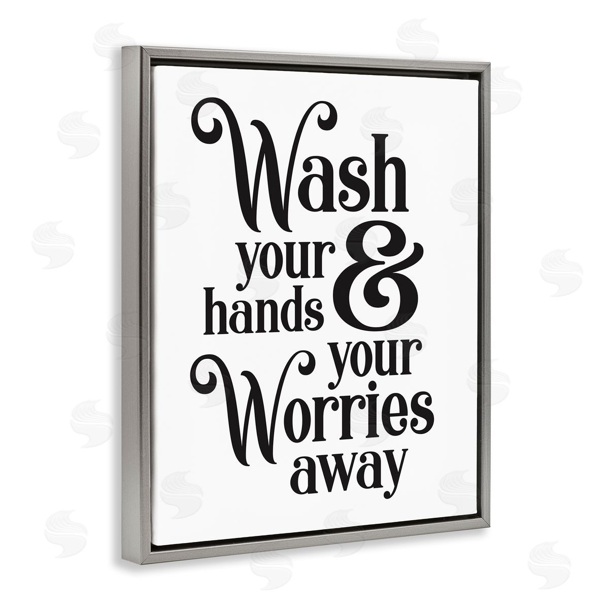 Wash Your Hands and Worries Grey Floating Frame Canvas Wall Art, Home Decor by Lettered and Lined