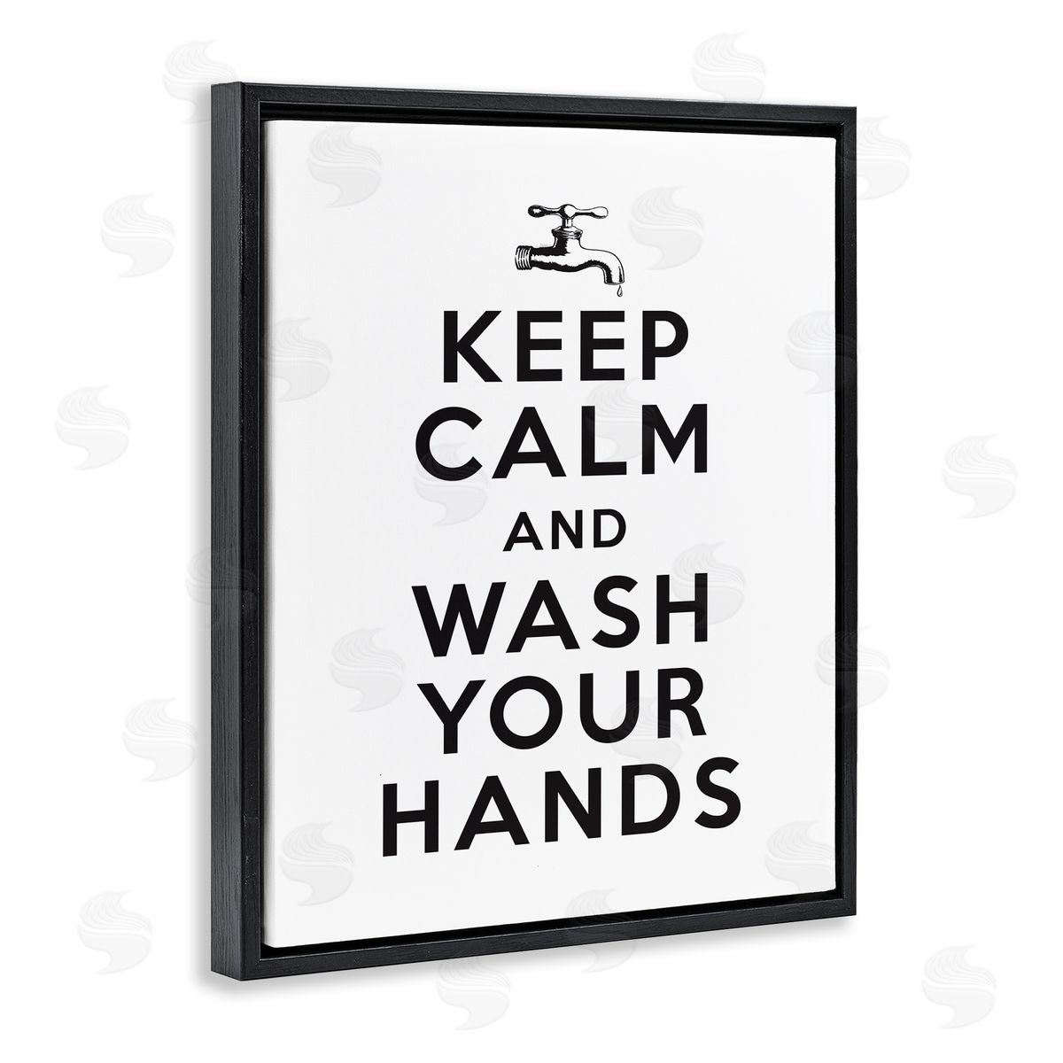 Keep Calm and Wash Hands Black Floating Frame Canvas Wall Art, Home Decor by Lettered and Lined