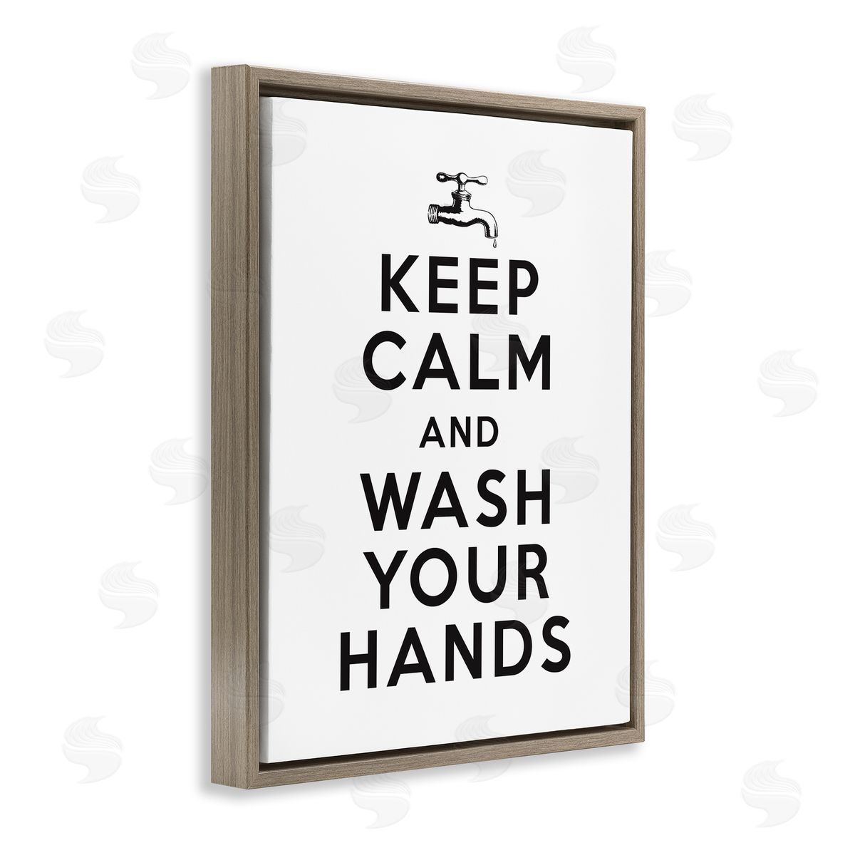 Keep Calm and Wash Hands Brown Floating Frame Canvas Wall Art, Home Decor by Lettered and Lined