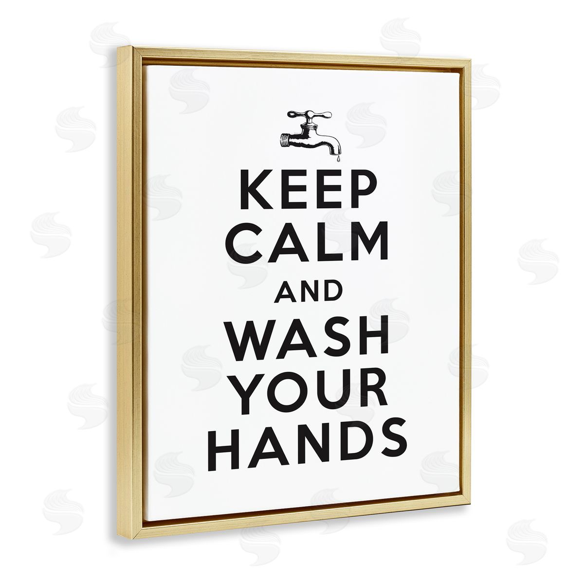 Keep Calm and Wash Hands Gold Floating Frame Canvas Wall Art, Home Decor by Lettered and Lined