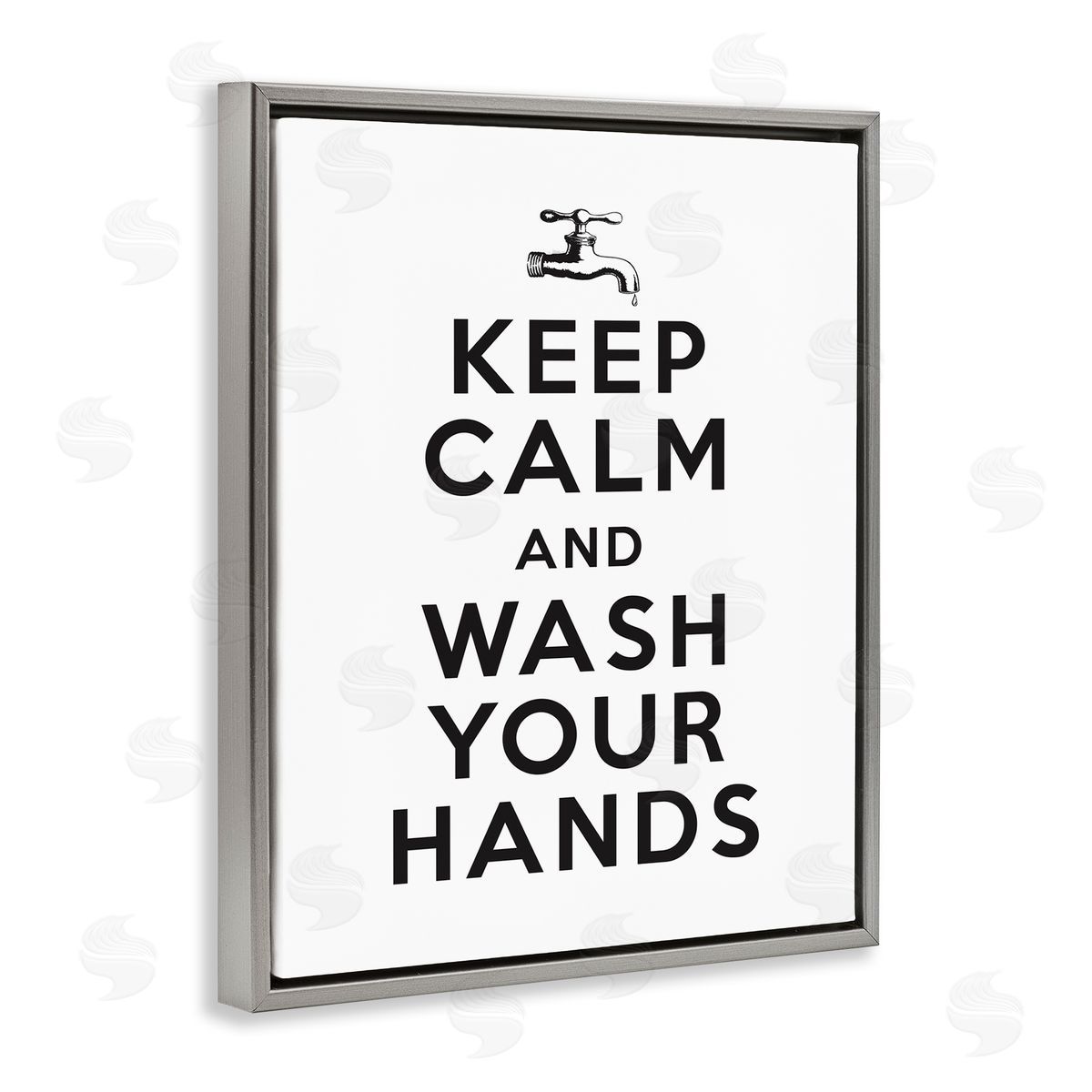 Keep Calm and Wash Hands Grey Floating Frame Canvas Wall Art, Home Decor by Lettered and Lined