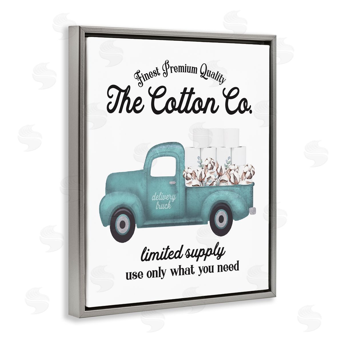 Toilet Paper Cotton Truck Grey Floating Frame Canvas Wall Art, Home Decor by Lettered and Lined