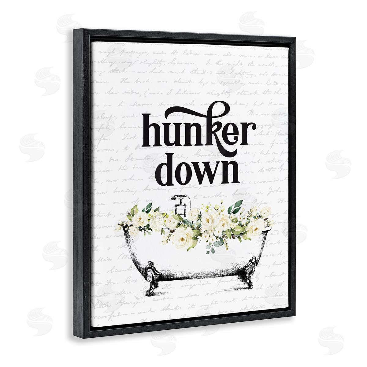 Hunker Down Floral Tub Black Floating Frame Canvas Wall Art, Home Decor by Lettered and Lined