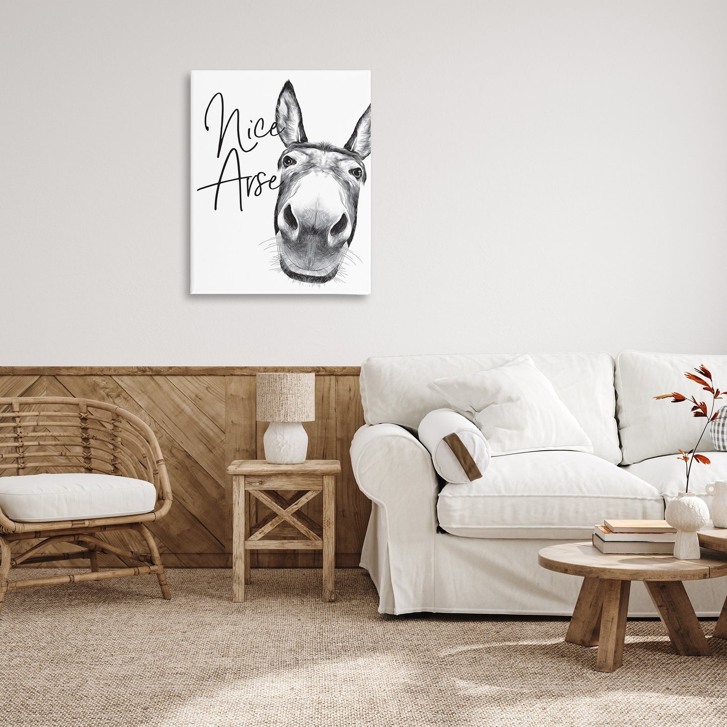 Donkey Bathroom Humor Canvas Wall Art in Room, Home Decor by Lettered and Lined