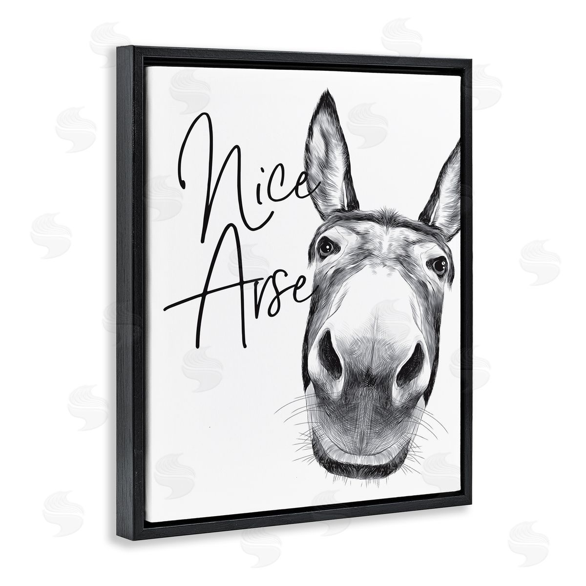 Donkey Bathroom Humor Black Floating Frame Canvas Wall Art, Home Decor by Lettered and Lined