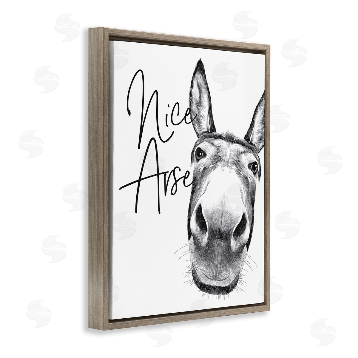 Donkey Bathroom Humor Brown Floating Frame Canvas Wall Art, Home Decor by Lettered and Lined