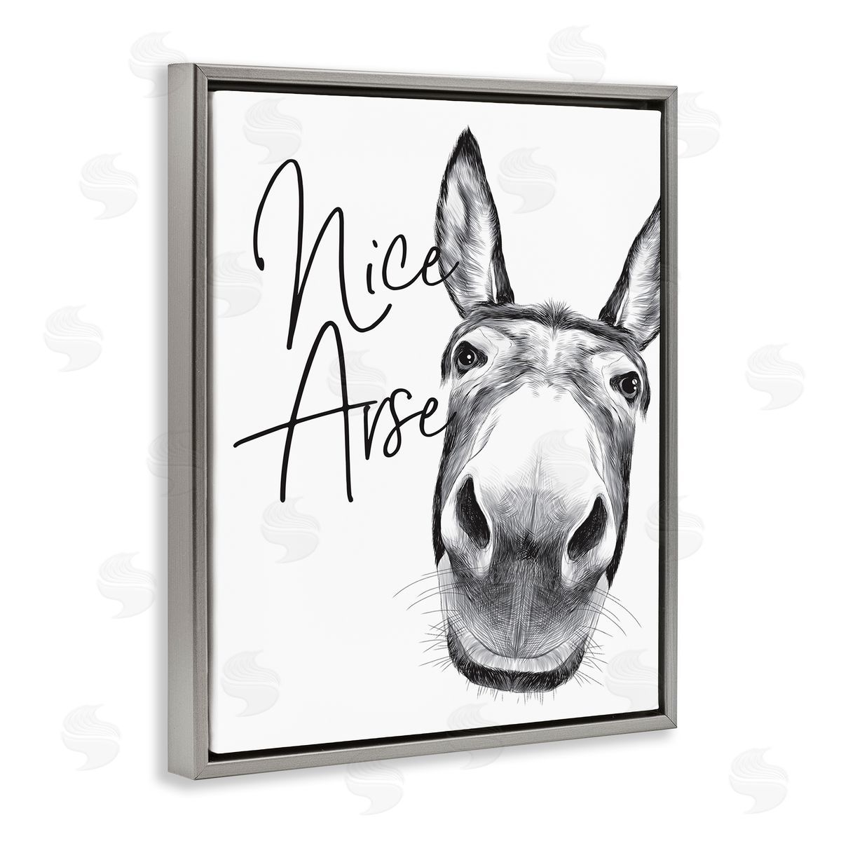 Donkey Bathroom Humor Grey Floating Frame Canvas Wall Art, Home Decor by Lettered and Lined