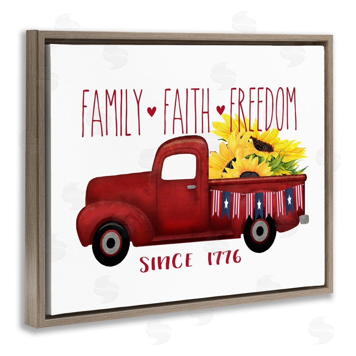 Family Faith Freedom Country Truck Brown Floating Frame Canvas Wall Art, Home Decor by Lettered and Lined