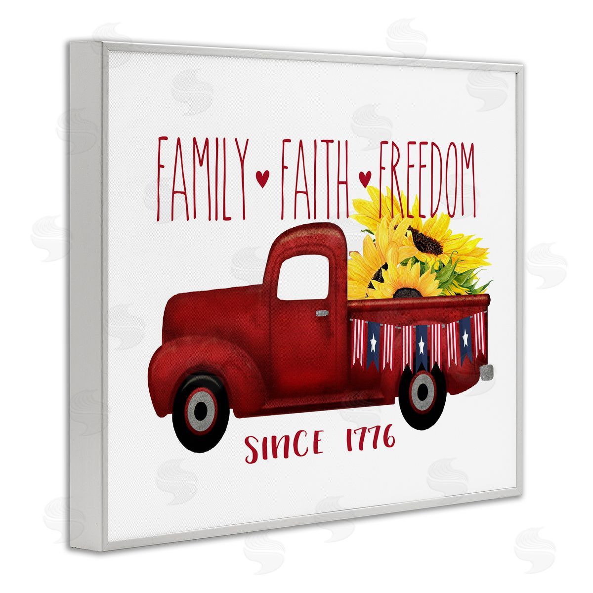 Family Faith Freedom Country Truck White Frame Print Wall Art, Home Decor by Lettered and Lined