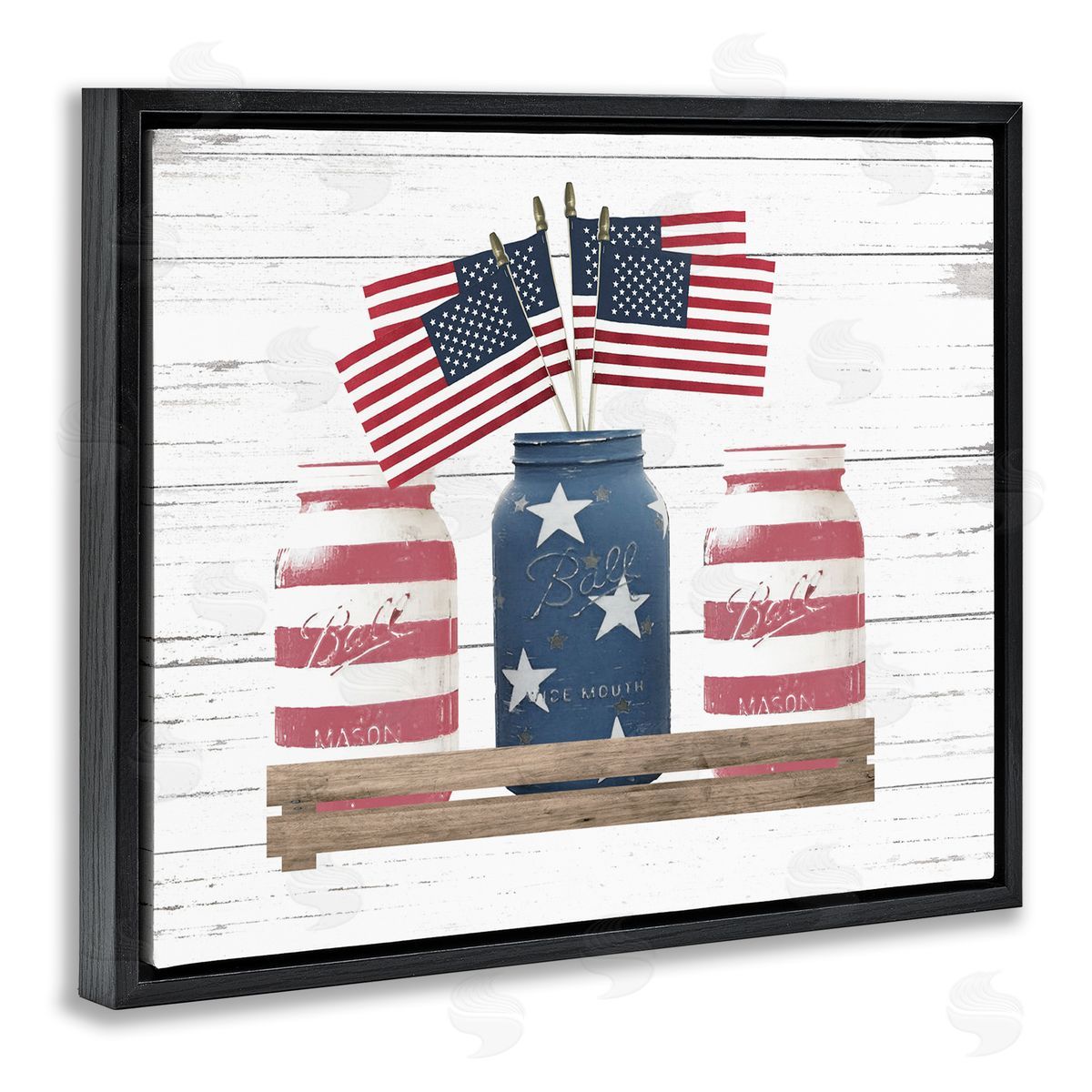 Rustic Patriotic Jars Americana Black Floating Frame Canvas Wall Art, Home Decor by Lettered and Lined