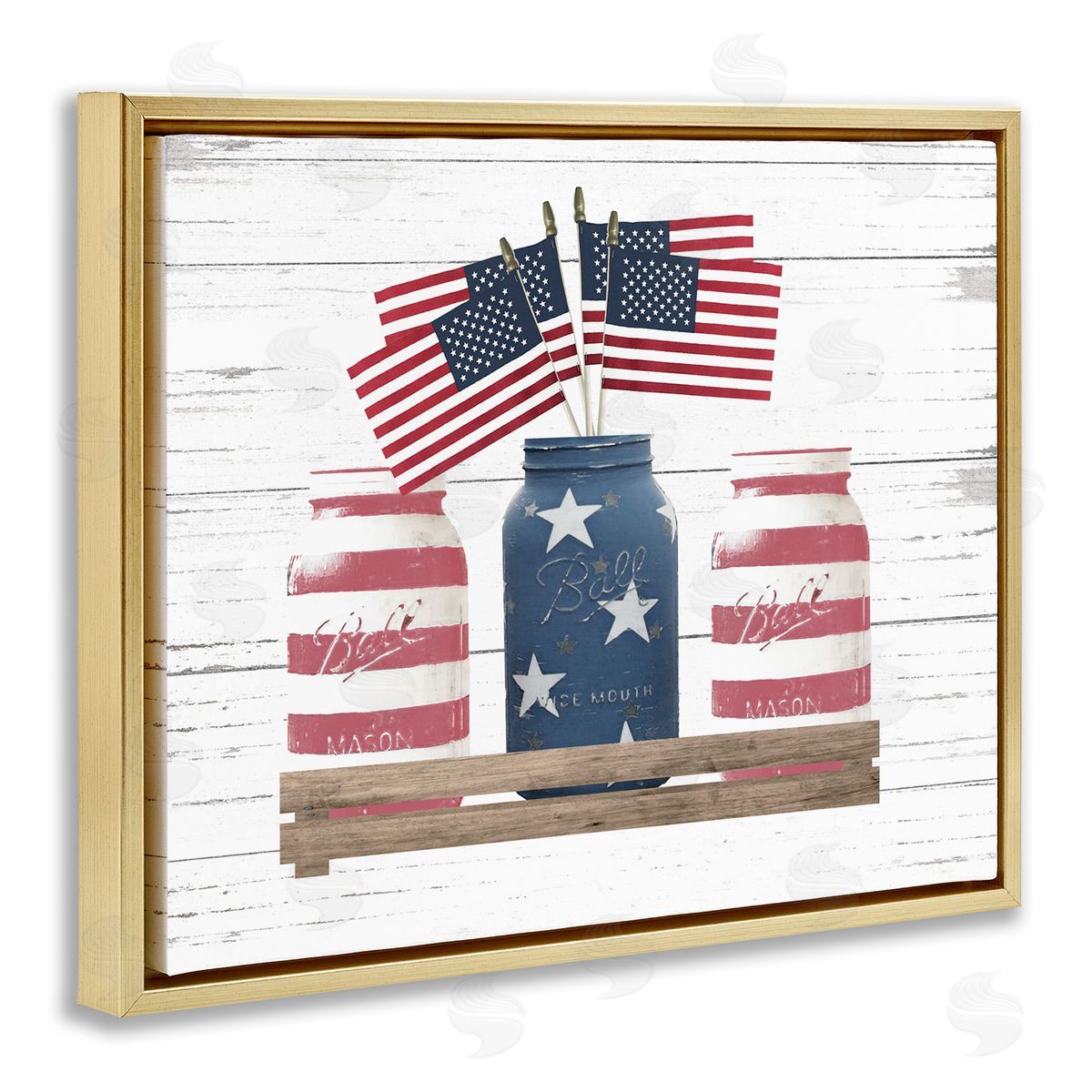 Rustic Patriotic Jars Americana Gold Floating Frame Canvas Wall Art, Home Decor by Lettered and Lined
