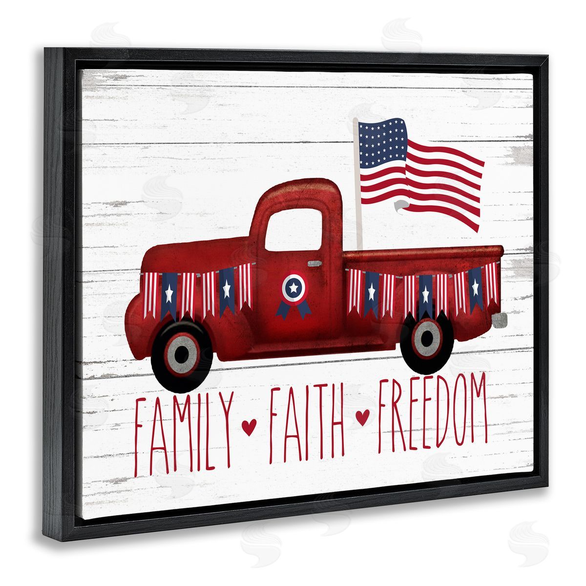 Faith Family Freedom Patriotic Truck Black Floating Frame Canvas Wall Art, Home Decor by Lettered and Lined