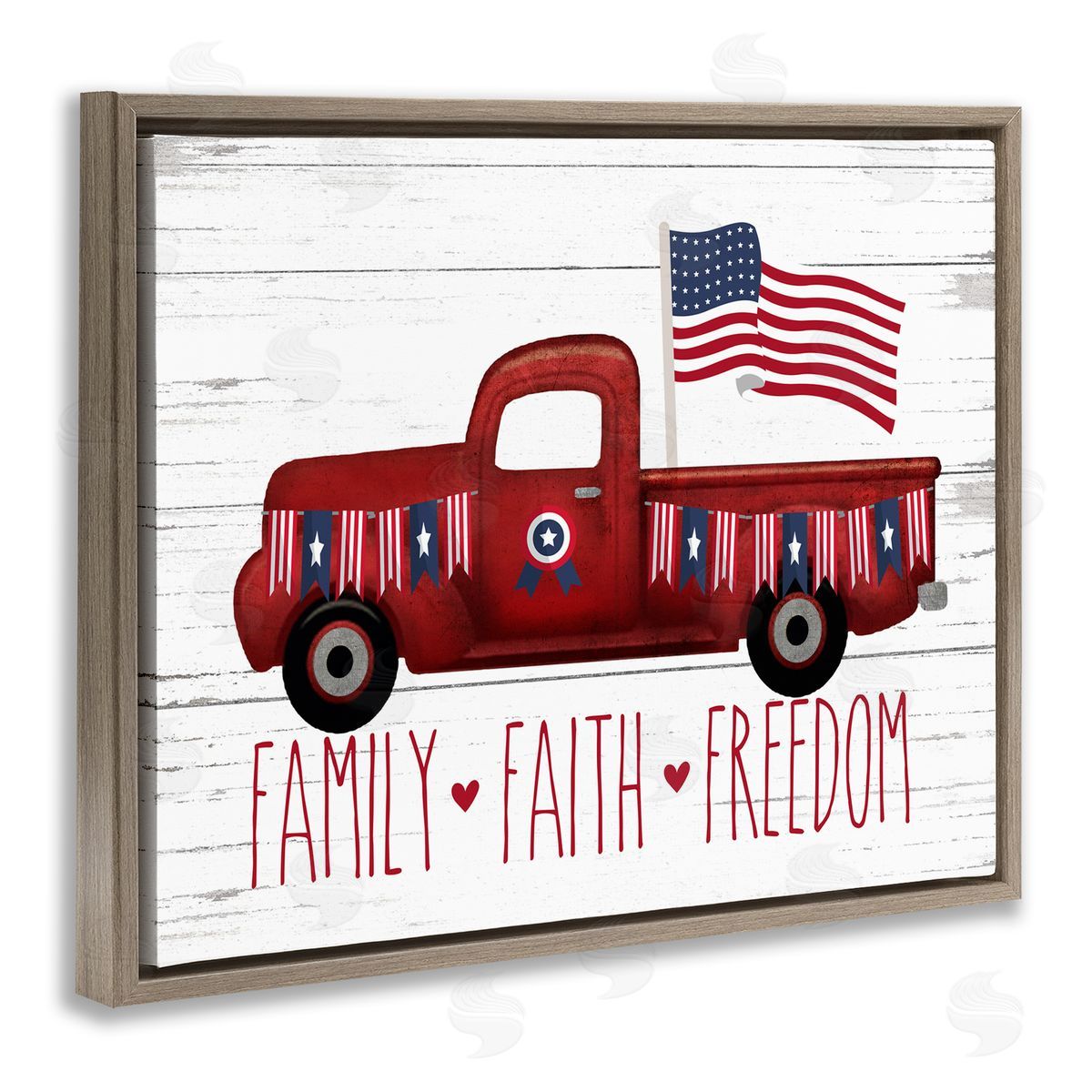 Faith Family Freedom Patriotic Truck Brown Floating Frame Canvas Wall Art, Home Decor by Lettered and Lined