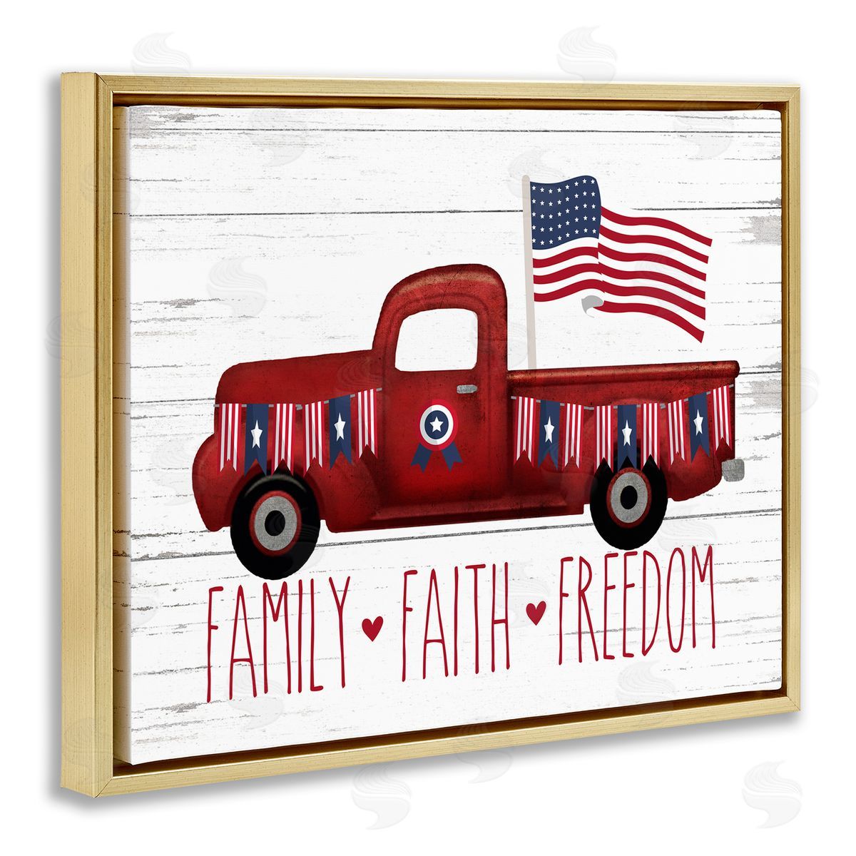 Faith Family Freedom Patriotic Truck Gold Floating Frame Canvas Wall Art, Home Decor by Lettered and Lined