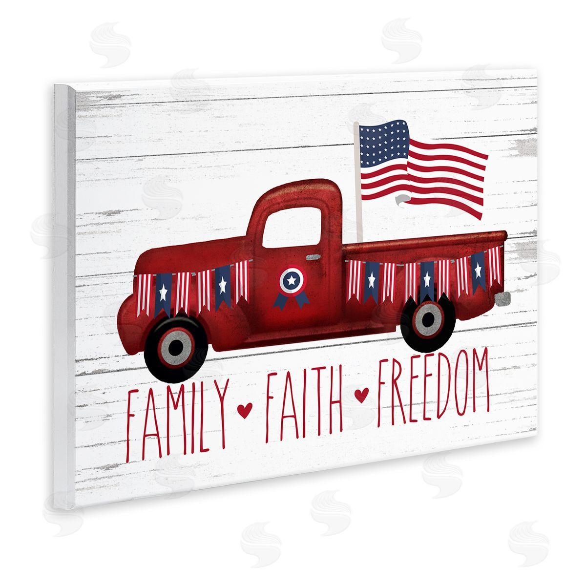 Faith Family Freedom Patriotic Truck Wood Plaque Wall Art, Home Decor by Lettered and Lined