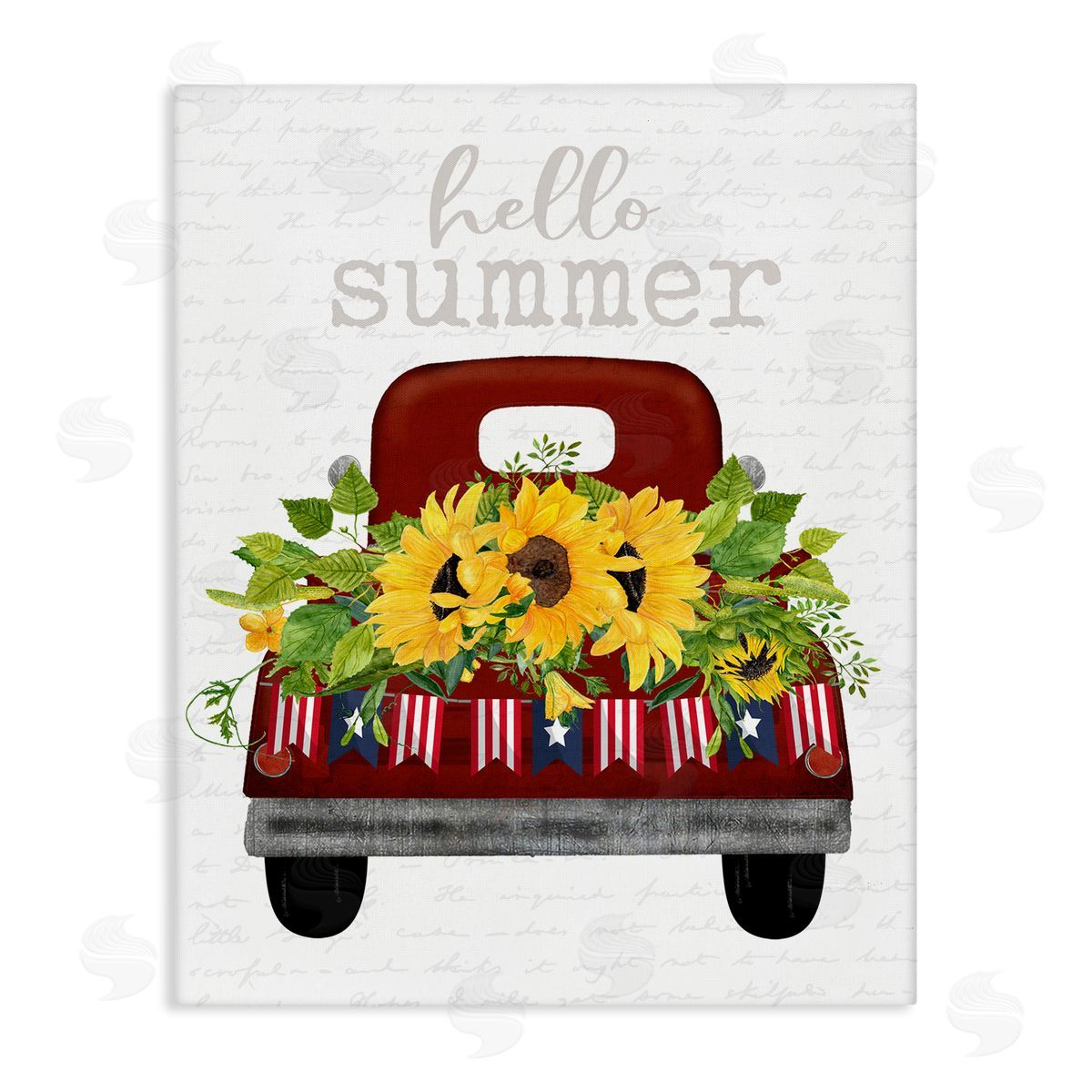 Hello Summer Sunflower Truck Canvas Wall Art, Home Decor by Lettered and Lined